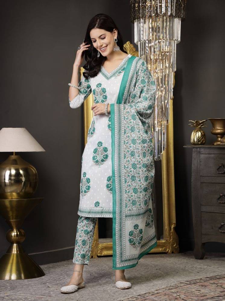 Stylum Cotton Printed Kurti With Pants Women's Stitched Salwar Suit - White ( Pack of 1 ) Stylum Cotton Printed Kurti With Pants Women's Stitched Salwar Suit - White ( Pack of 1 )
