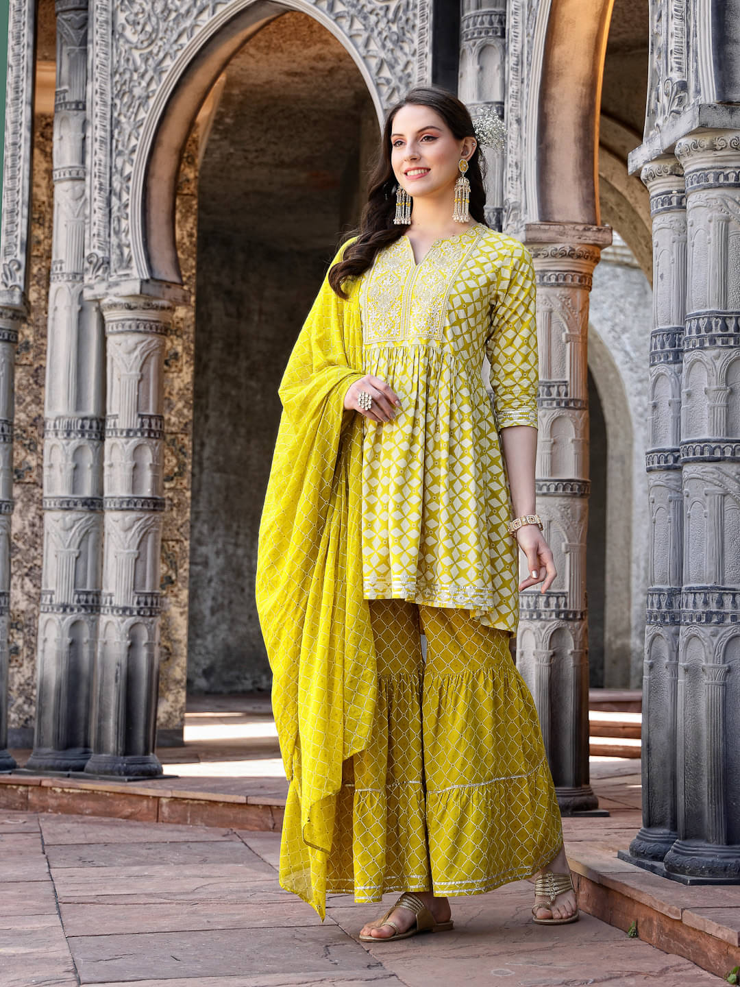 Stylum Rayon Embroidered Kurti With Sharara And Gharara Women's Stitched Salwar Suit - Yellow ( Pack of 1 ) Stylum Rayon Embroidered Kurti With Sharara And Gharara Women's Stitched Salwar Suit - Yellow ( Pack of 1 )