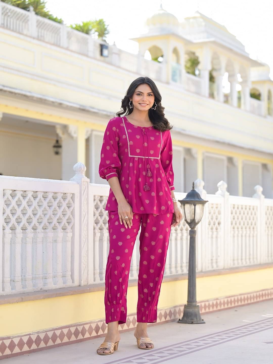 Stylum Women Rayon Printed A-line Kurti With Pants ( Magenta ) Stylum Women Rayon Printed A-line Kurti With Pants ( Magenta )