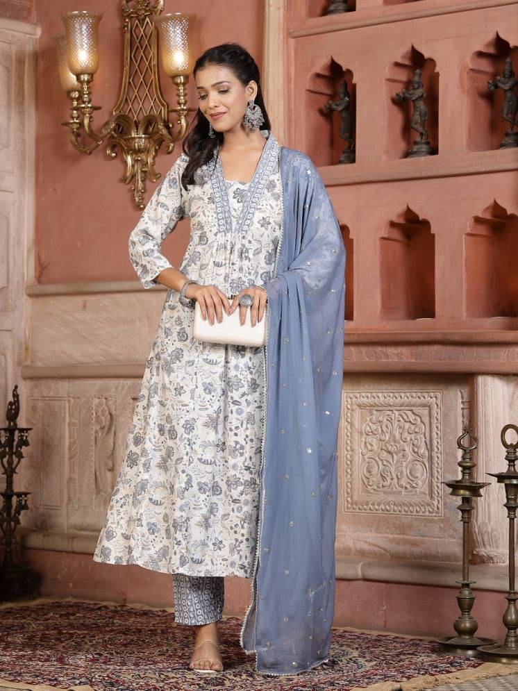 Stylum Silk Blend Embroidered Kurti With Pants Women's Stitched Salwar Suit - White ( Pack of 1 ) Stylum Silk Blend Embroidered Kurti With Pants Women's Stitched Salwar Suit - White ( Pack of 1 )