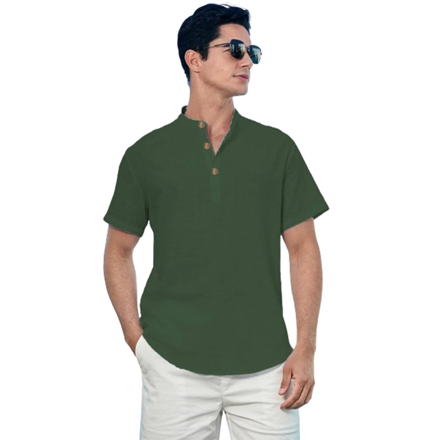     			Vida Loca Dark Green Cotton Blend Men's Shirt Style Kurta ( Pack of 1 )