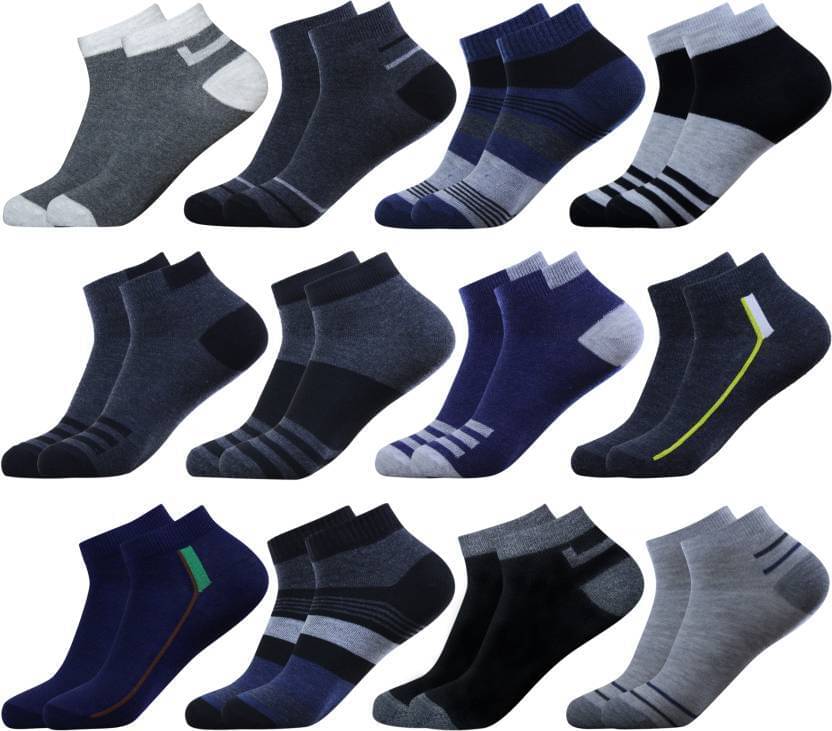     			hicode Blended Men's Colorblock Multicolor Ankle Length Socks ( Pack of 12 )
