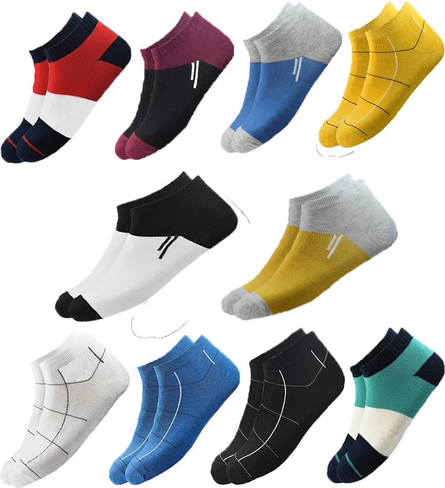 hicode Blended Men's Colorblock Multicolor Ankle Length Socks ( Pack of 10 ) hicode Blended Men's Colorblock Multicolor Ankle Length Socks ( Pack of 10 )