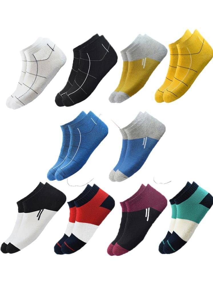 hicode Blended Men's Striped Multicolor Ankle Length Socks ( Pack of 10 ) hicode Blended Men's Striped Multicolor Ankle Length Socks ( Pack of 10 )
