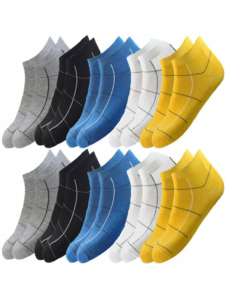 hicode Blended Men's Striped Multicolor Ankle Length Socks ( Pack of 10 ) hicode Blended Men's Striped Multicolor Ankle Length Socks ( Pack of 10 )