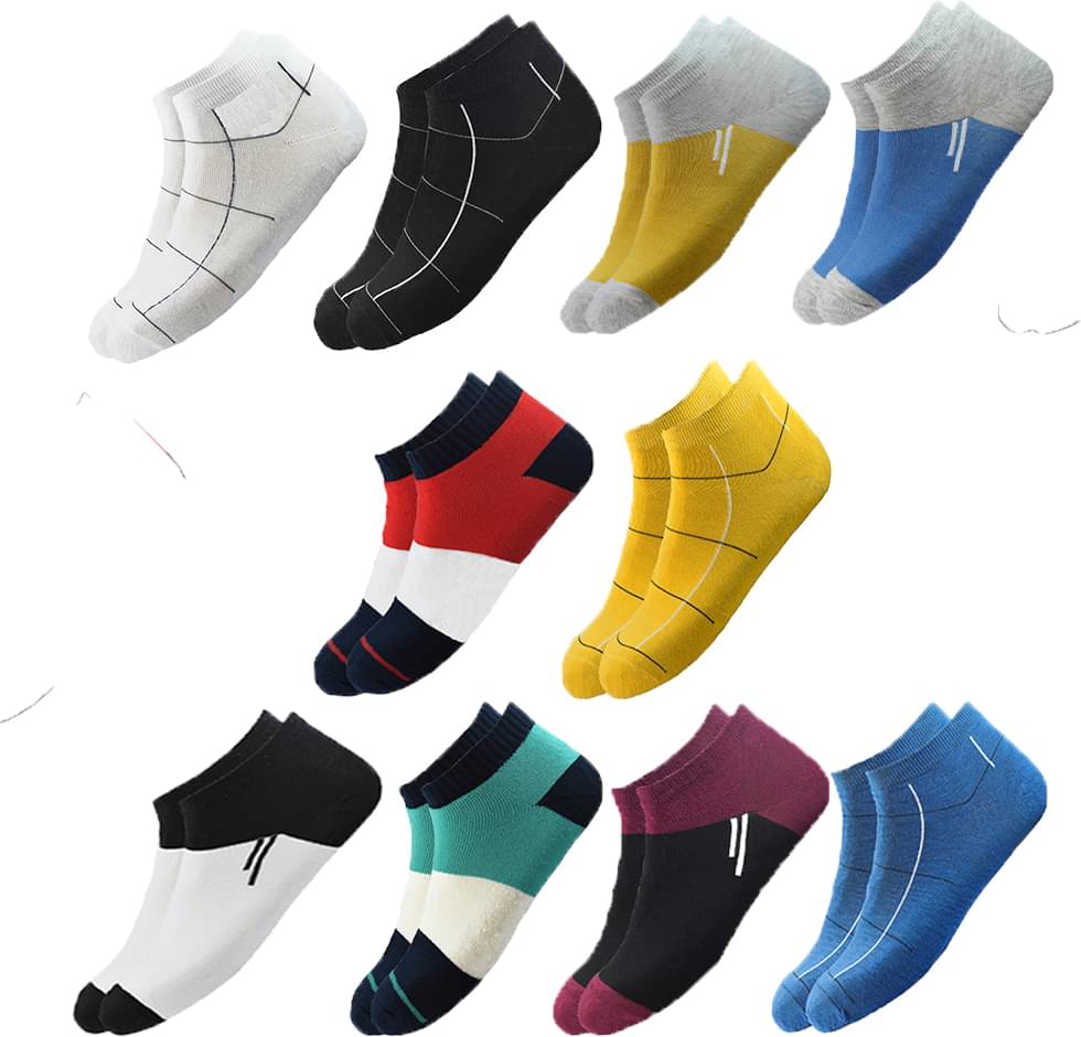 hicode Blended Men's Striped Multicolor Ankle Length Socks ( Pack of 10 ) hicode Blended Men's Striped Multicolor Ankle Length Socks ( Pack of 10 )