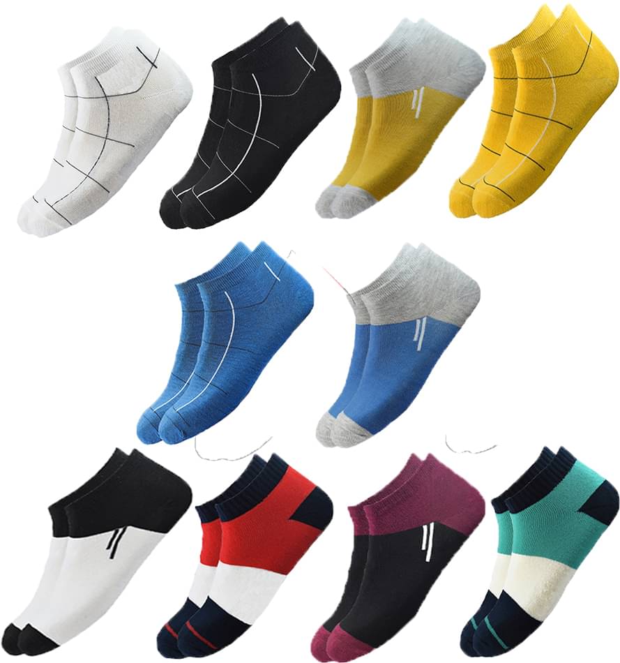hicode Blended Men's Striped Multicolor Ankle Length Socks ( Pack of 10 ) hicode Blended Men's Striped Multicolor Ankle Length Socks ( Pack of 10 )