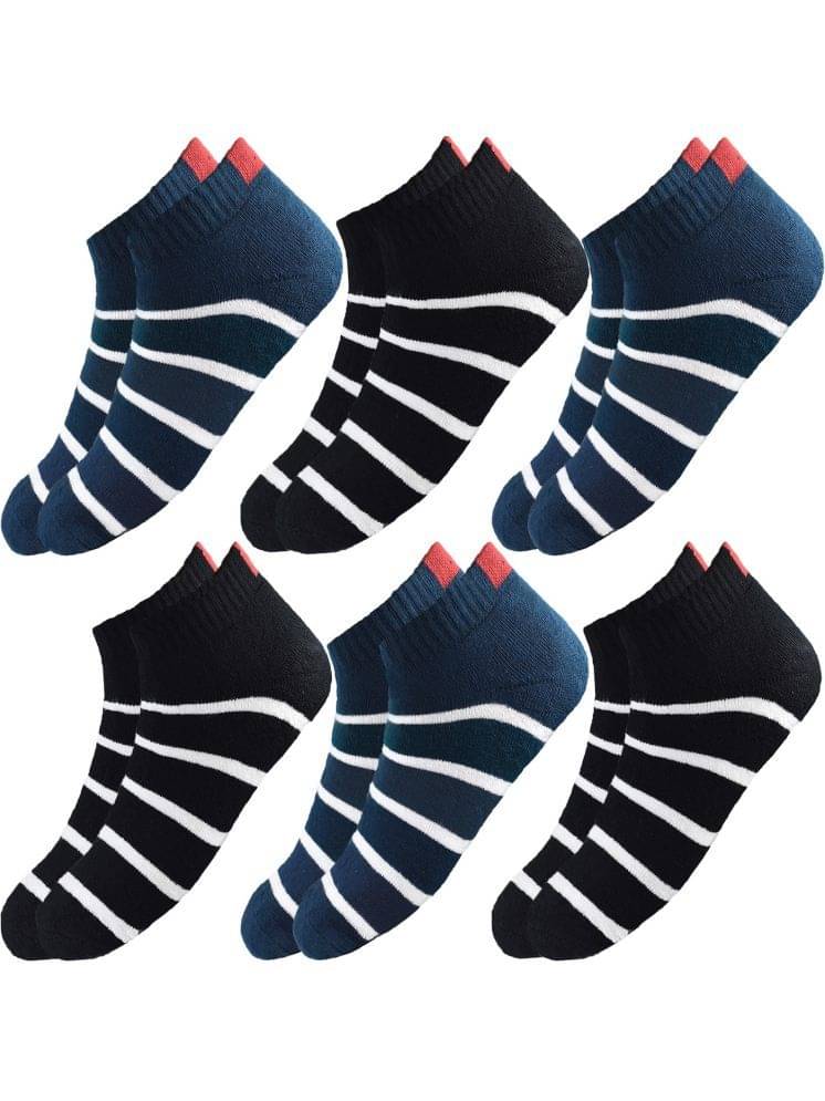 hicode Cotton Men's Striped Blue Ankle Length Socks ( Pack of 6 ) hicode Cotton Men's Striped Blue Ankle Length Socks ( Pack of 6 )