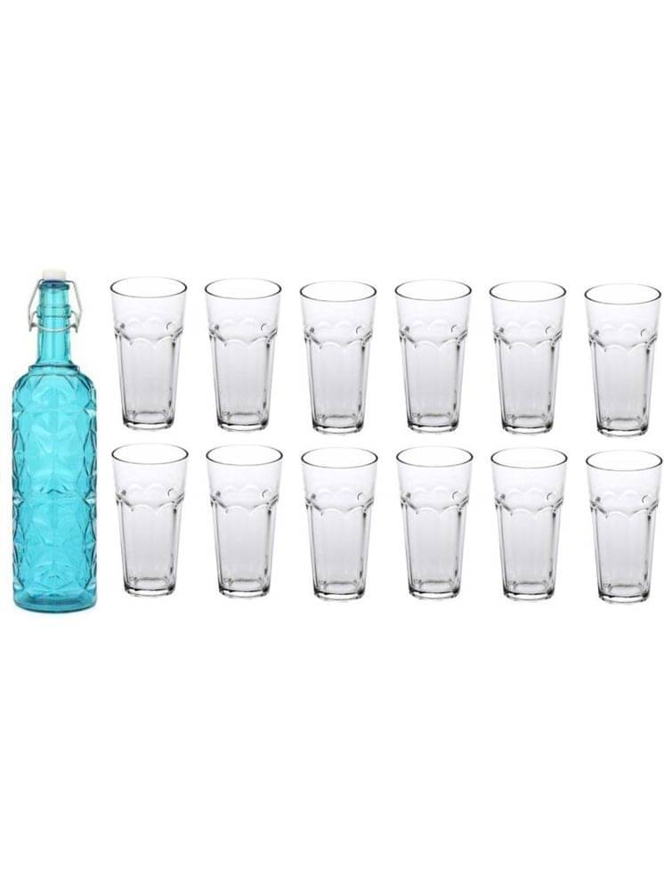 1st Time Glass Serving Set with Bottle Blue Glass Fridge Water Bottle 300 mL ( Set of 13 )     			1st Time Glass Serving Set with Bottle Blue Glass Fridge Water Bottle 300 mL ( Set of 13 )