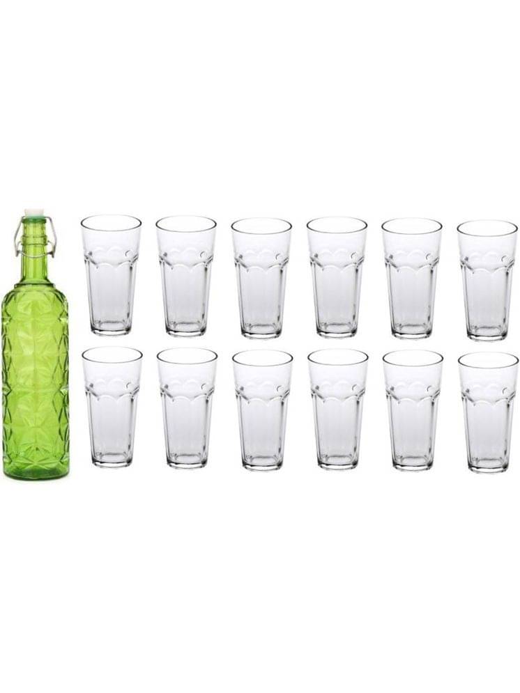 1st Time Glass Serving Set with Bottle Green Glass Fridge Water Bottle 300 mL ( Set of 13 )     			1st Time Glass Serving Set with Bottle Green Glass Fridge Water Bottle 300 mL ( Set of 13 )