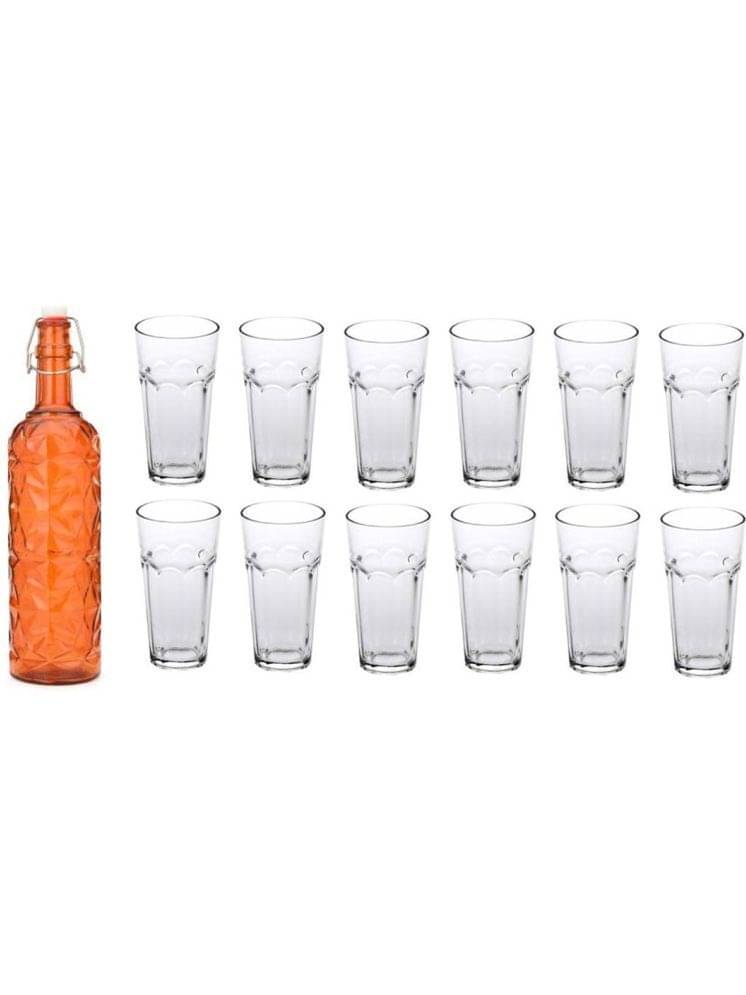 1st Time Glass Serving Set with Bottle Orange Glass Fridge Water Bottle 300 mL ( Set of 13 ) 1st Time Glass Serving Set with Bottle Orange Glass Fridge Water Bottle 300 mL ( Set of 13 )