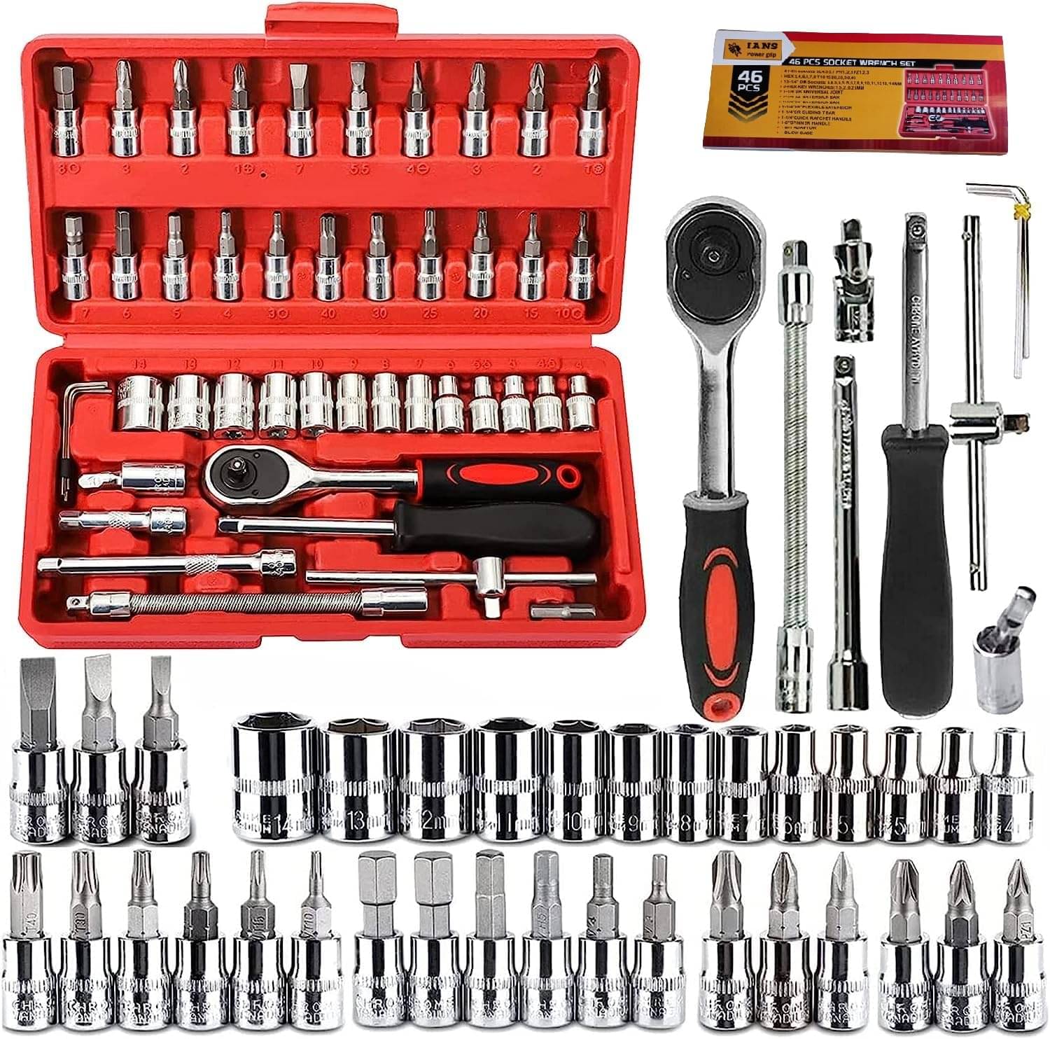     			46-In-1 Tool Kit & Screwdriver Set: Versatile Hand Tool Kit with Precision Sockets, Wrenches, and Screwdrivers. Ideal for Home Things, Cycle, Bikes, Cars, and More