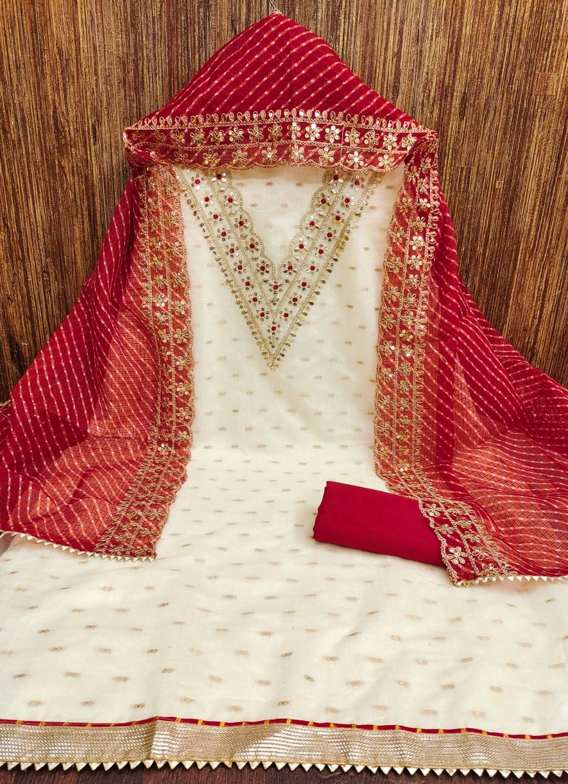 ALSHOP Unstitched Chanderi Embroidered Dress Material - White ( Pack of 1 ) ALSHOP Unstitched Chanderi Embroidered Dress Material - White ( Pack of 1 )