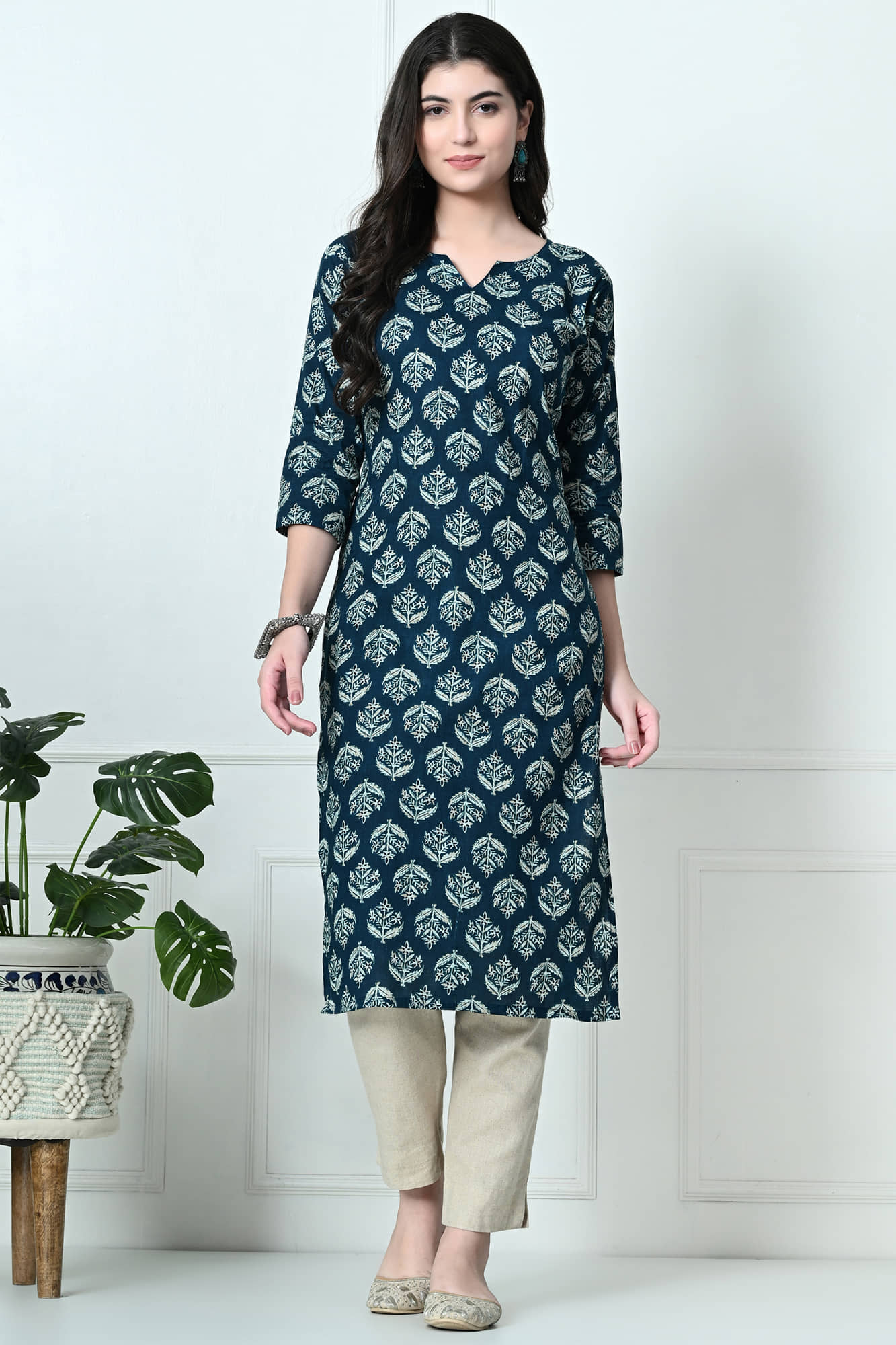 AMTHI 100% Cotton Printed Straight Women's Kurti - Teal ( Pack of 1 ) - Kurtis, Tunics | Buy online on ZillyBuy