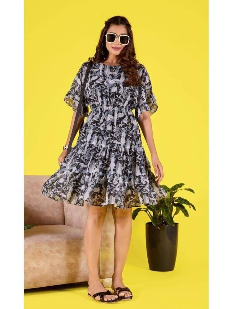 Amarasha Georgette Printed Above Knee Women's Fit & Flare Dress - Blue ( Pack of 1 ) Amarasha Georgette Printed Above Knee Women's Fit & Flare Dress - Blue ( Pack of 1 )