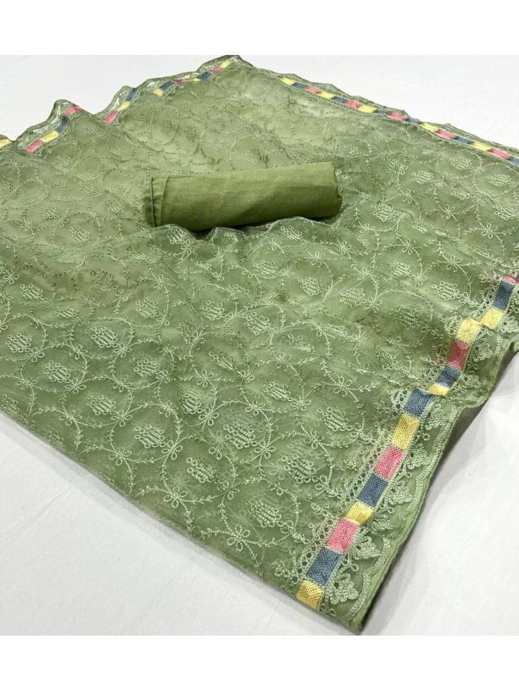     			Arkia Net Embellished Saree With Unstitched Blouse Piece ( Green )