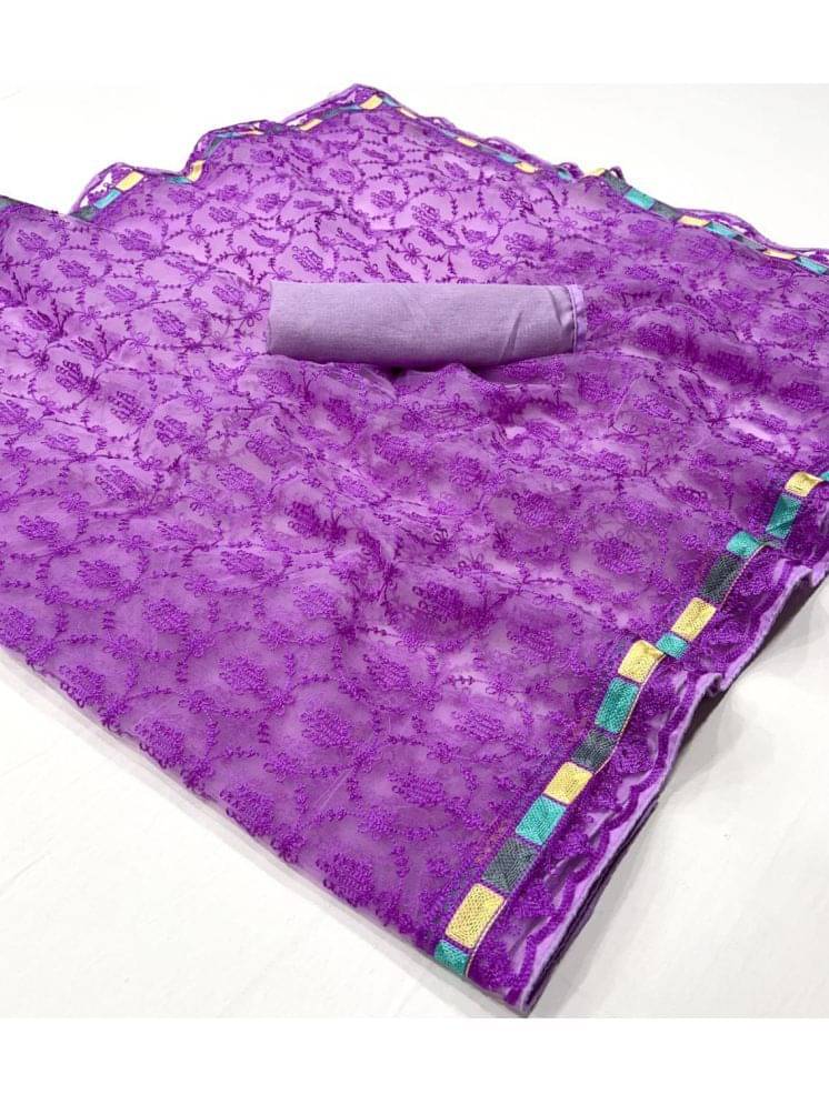 Arkia Net Embellished Saree With Unstitched Blouse Piece ( Magenta ) Arkia Net Embellished Saree With Unstitched Blouse Piece ( Magenta )