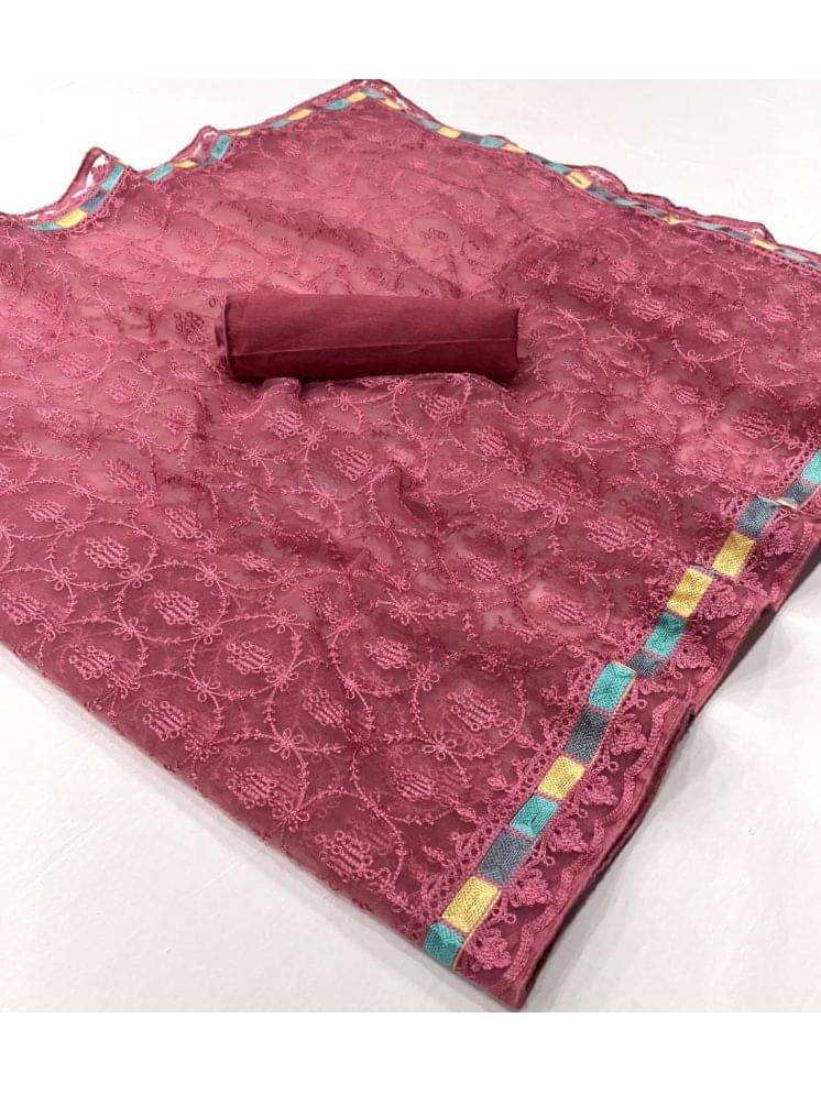     			Arkia Net Embellished Saree With Unstitched Blouse Piece ( Red )