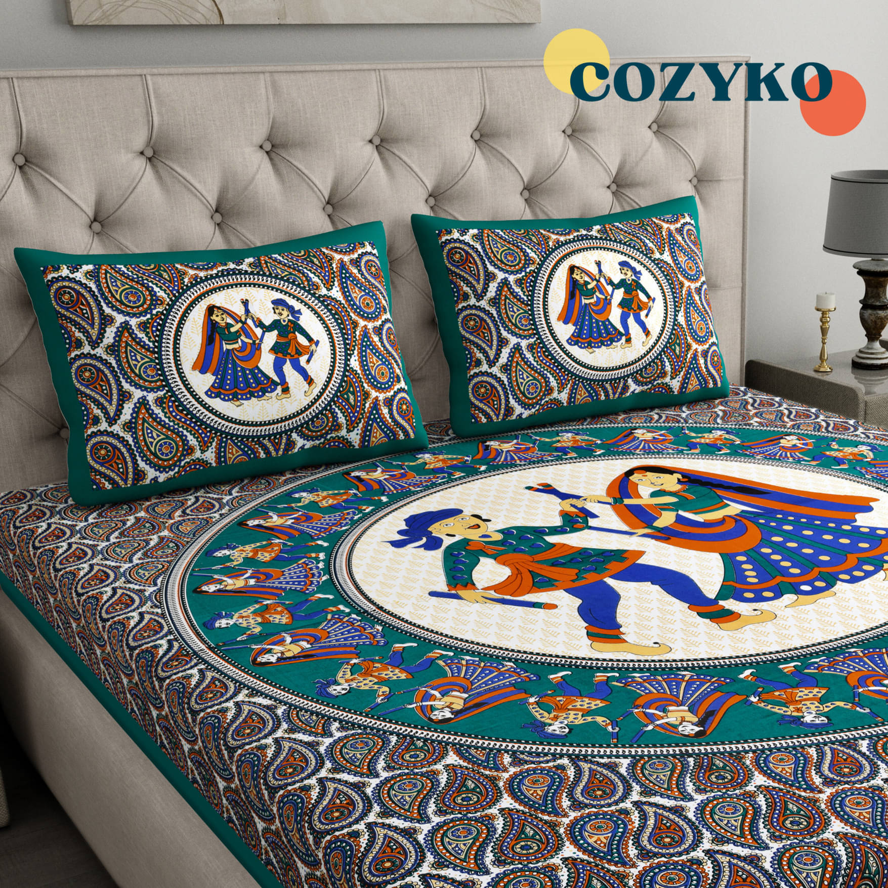     			COZYKO Cotton 1 Double Bedsheet with 2 Pillow Covers ( Multicolor )