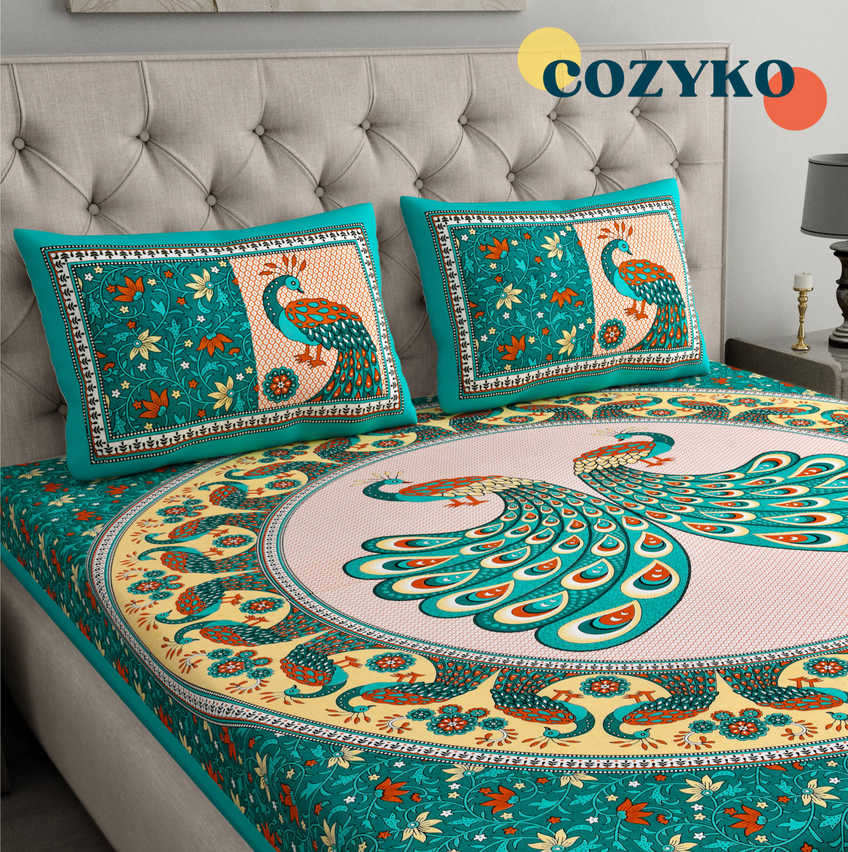    			COZYKO Cotton 1 Double Bedsheet with 2 Pillow Covers ( Multicolor )