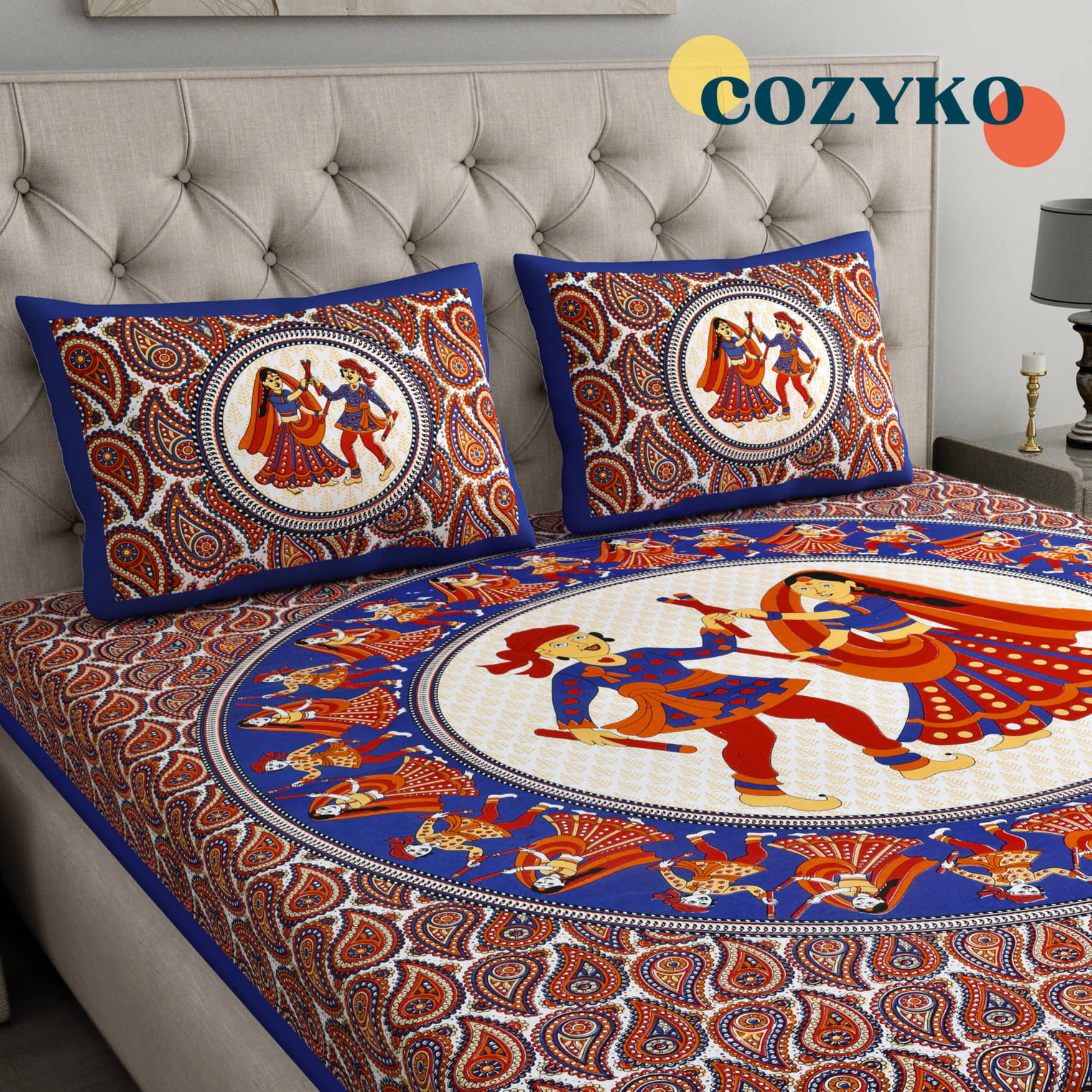 COZYKO Cotton 1 Double Bedsheet with 2 Pillow Covers ( Multicolor )