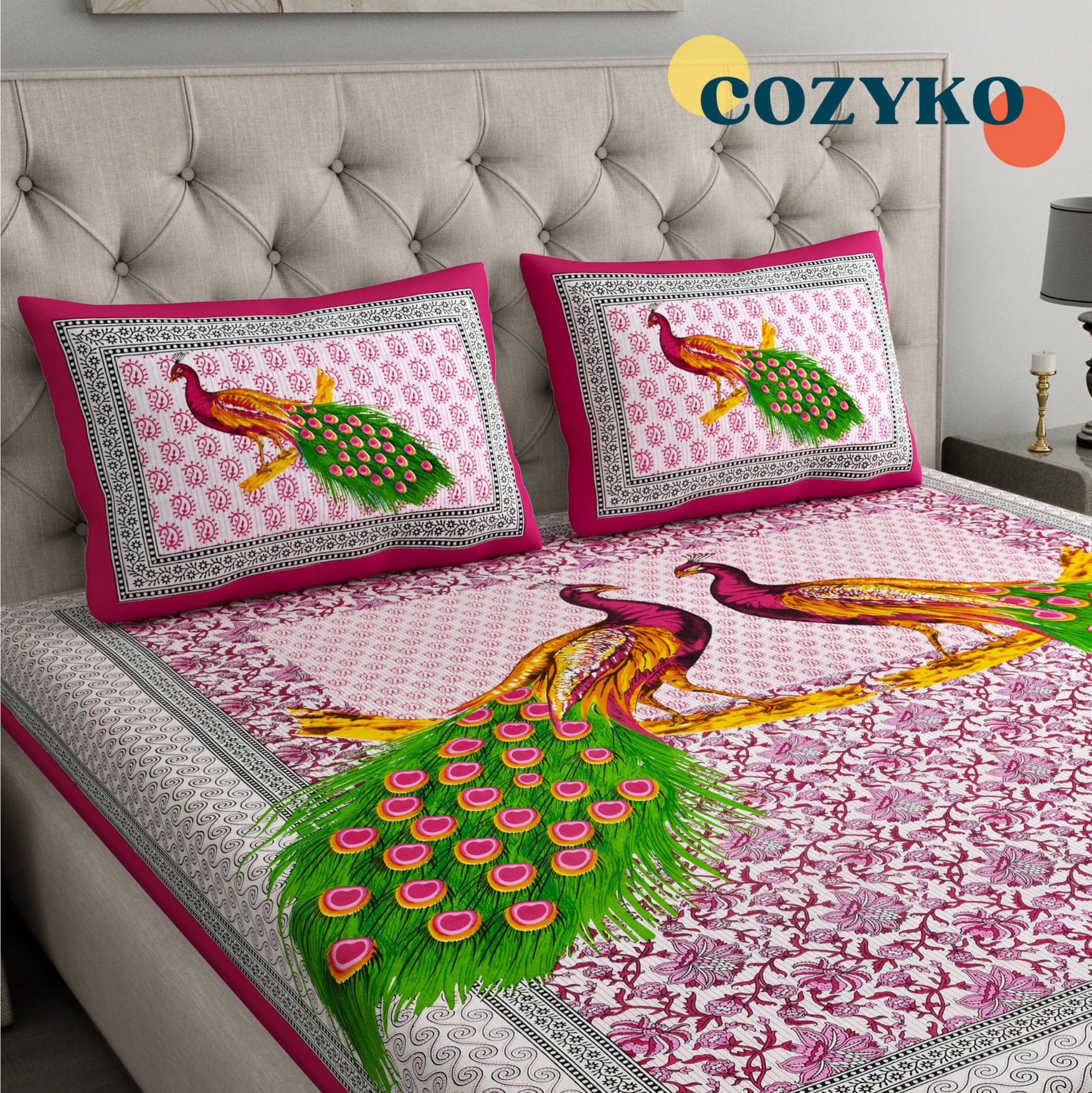     			COZYKO Cotton 1 Double Bedsheet with 2 Pillow Covers ( Multicolor )