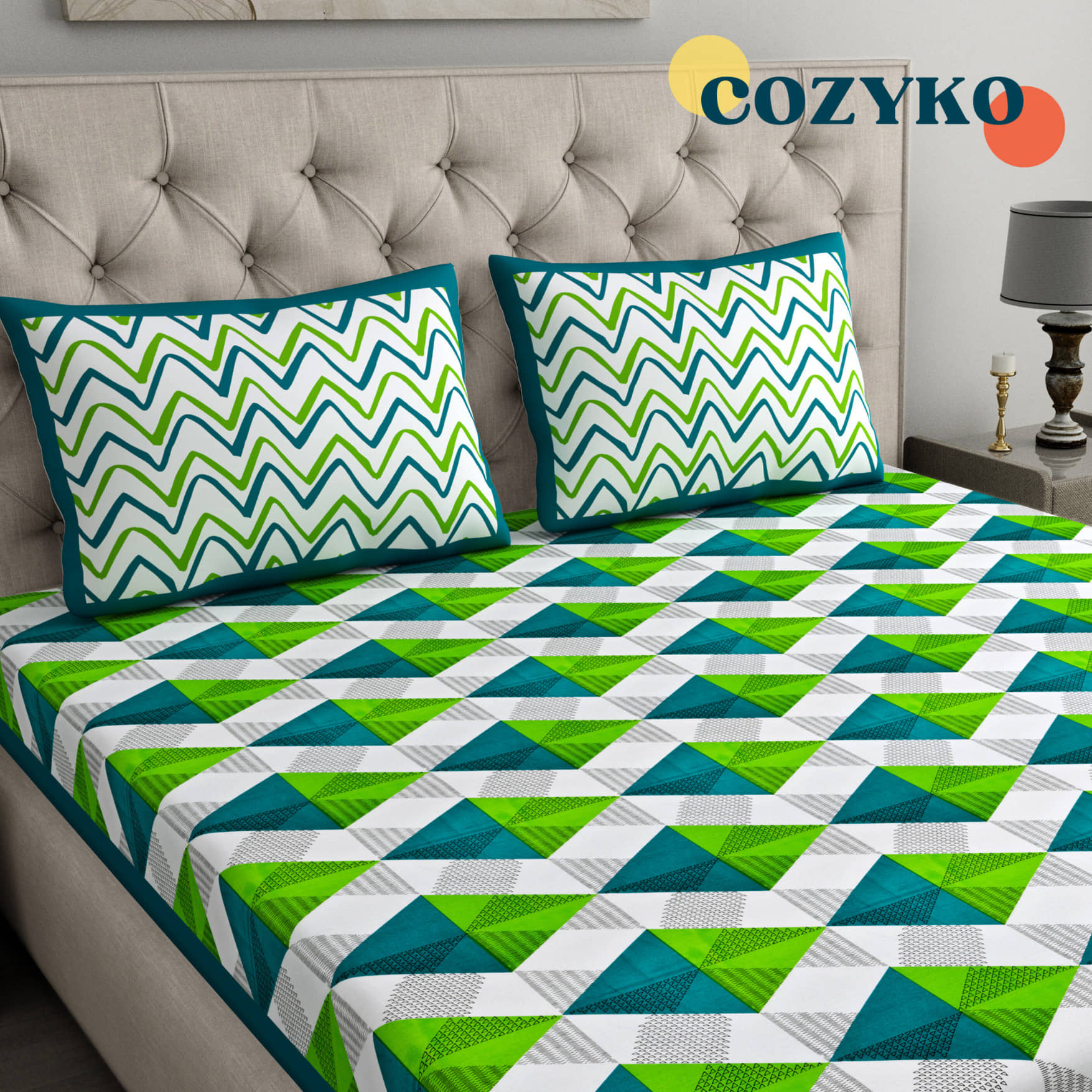 COZYKO Cotton 1 Double Bedsheet with 2 Pillow Covers ( Multicolor )