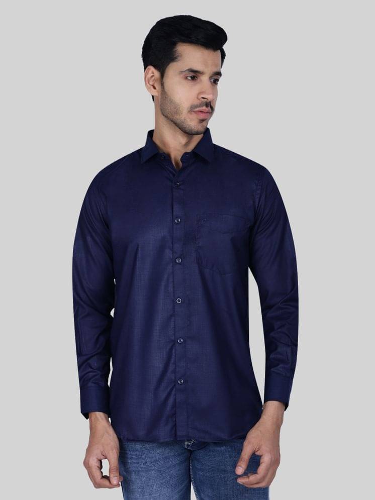Comey Cotton Blend Regular Fit Full Sleeves Men's Formal Shirt - Navy Blue ( Pack of 1 ) Comey Cotton Blend Regular Fit Full Sleeves Men's Formal Shirt - Navy Blue ( Pack of 1 )