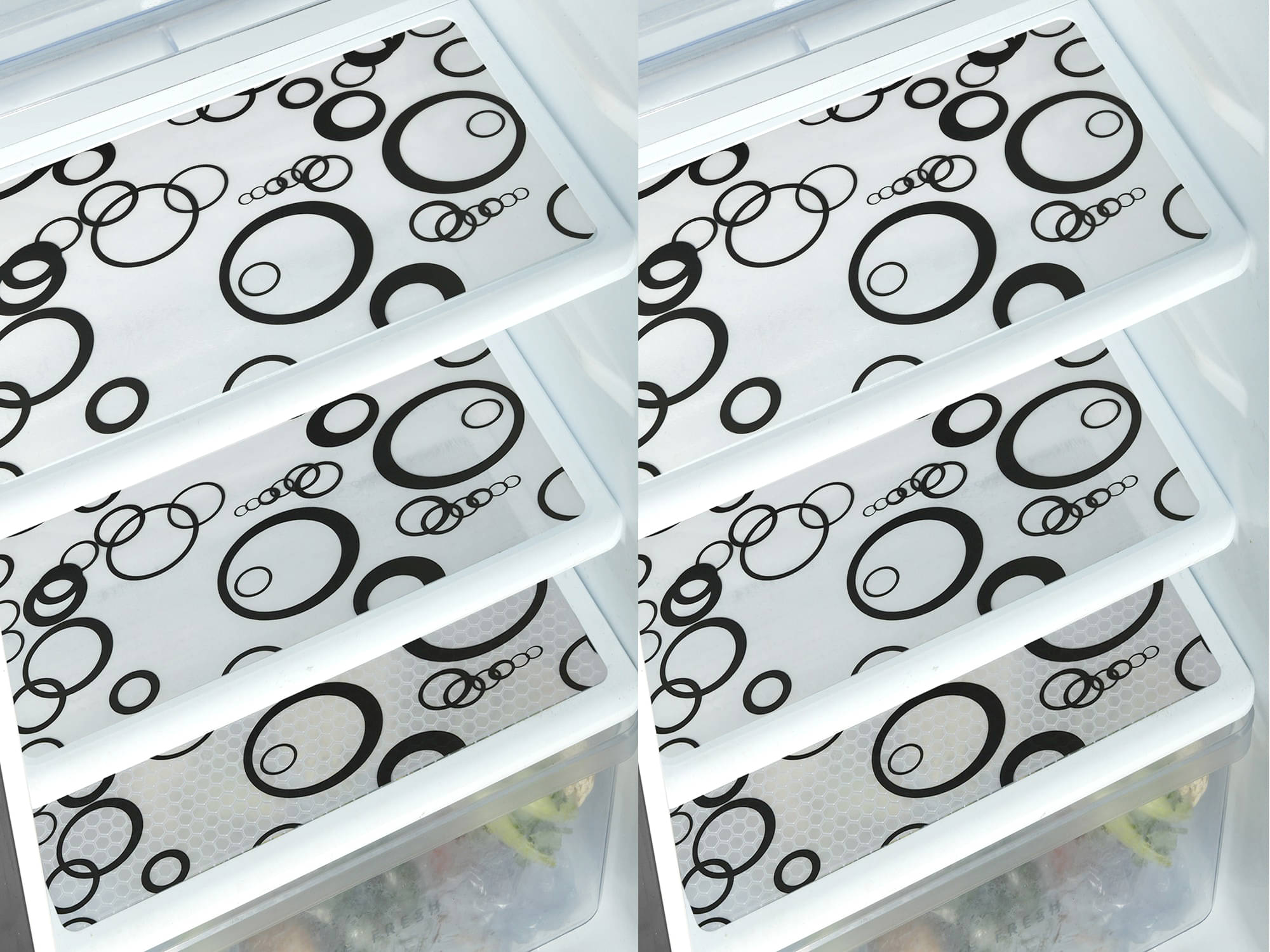     			Crosmo PVC Abstract Printed Fridge Mats ( 45 30 ) Pack of 6 - Black