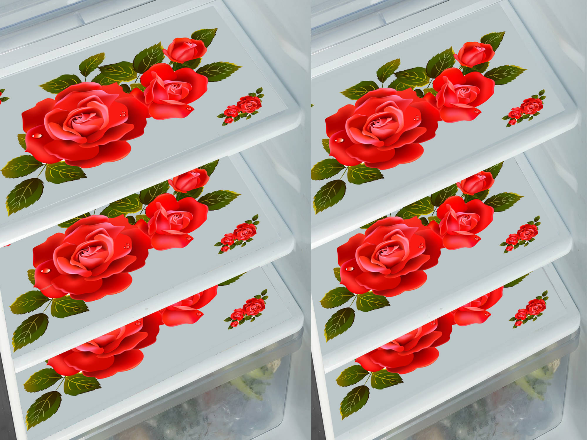Crosmo PVC Floral Fridge Mats ( 45 30 ) Pack of 6 - Red Crosmo PVC Floral Fridge Mats ( 45 30 ) Pack of 6 - Red