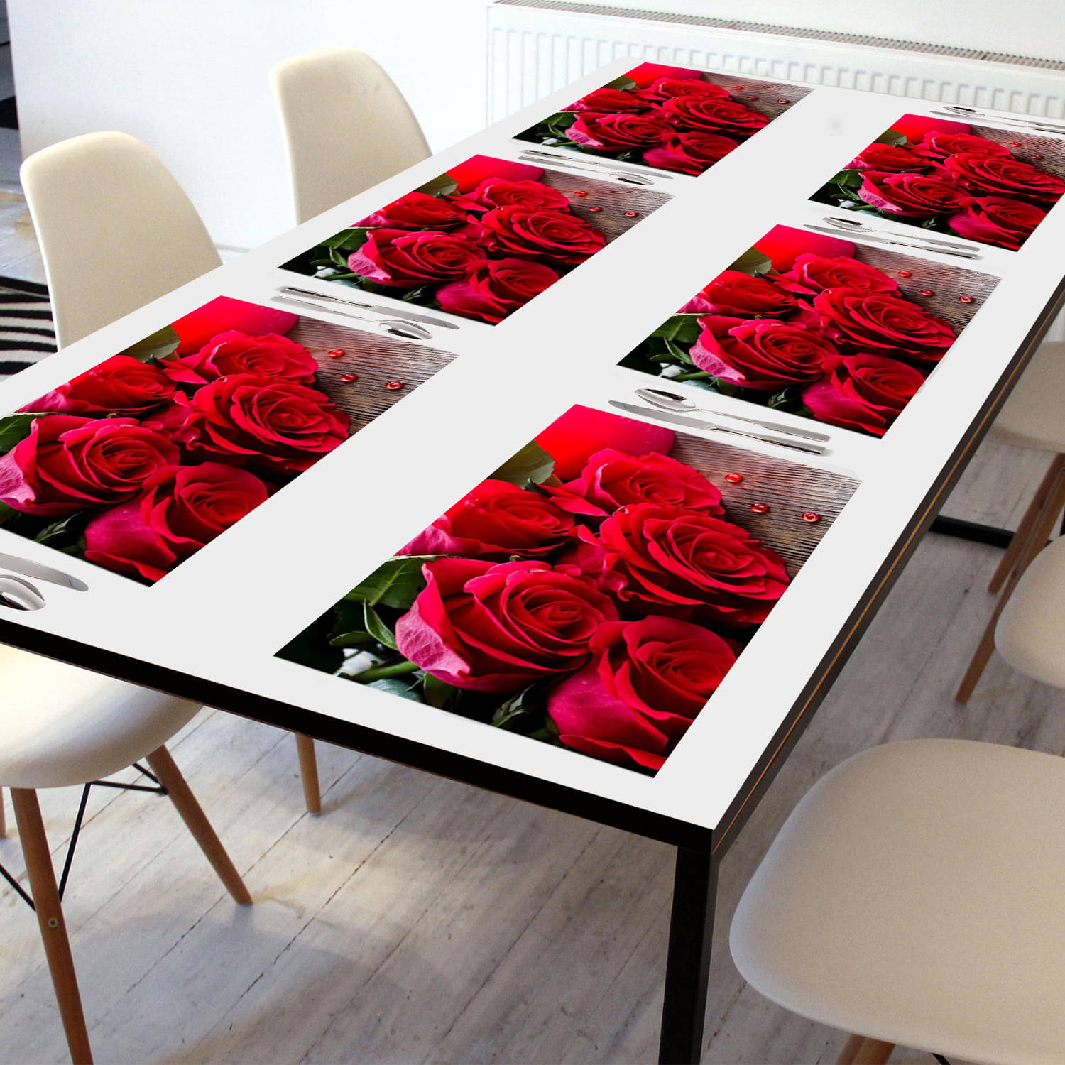 Crosmo PVC Floral Table Mats ( 45 cm x 30 cm ) Pack of 6 - Red Crosmo PVC Floral Table Mats ( 45 cm x 30 cm ) Pack of 6 - Red