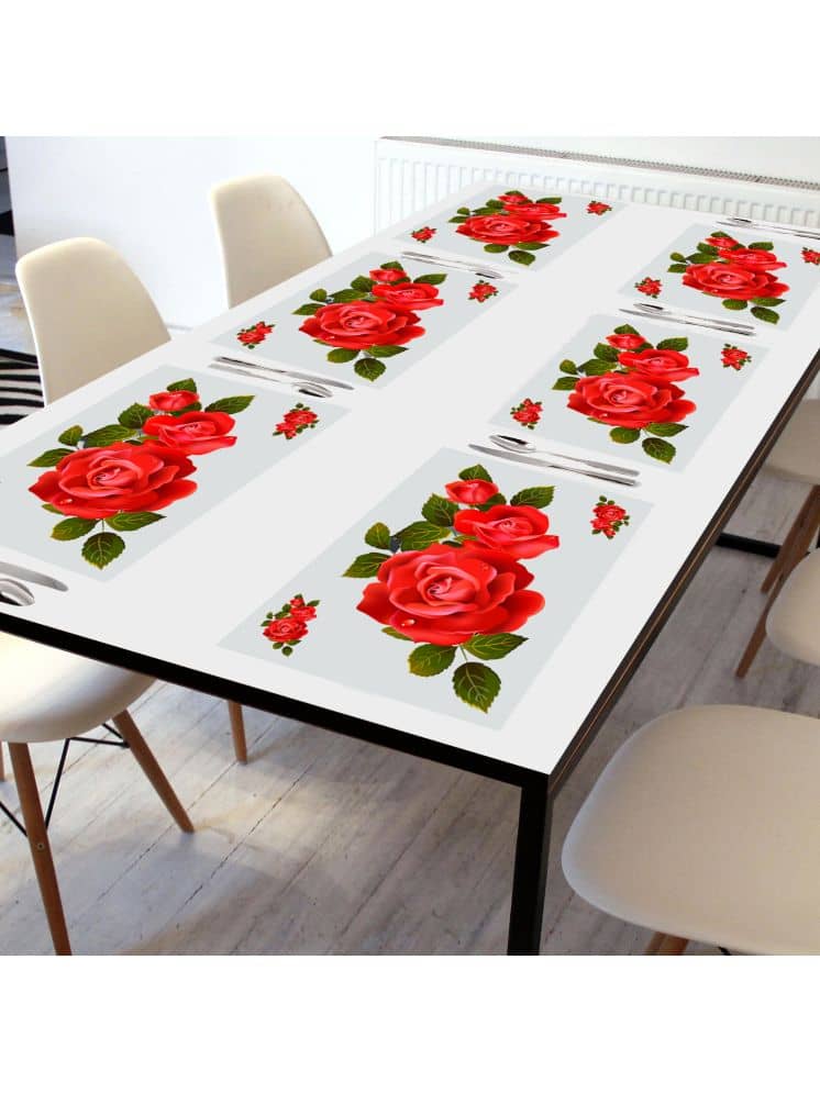 Crosmo PVC Floral Table Mats ( 45 cm x 30 cm ) Pack of 6 - Red