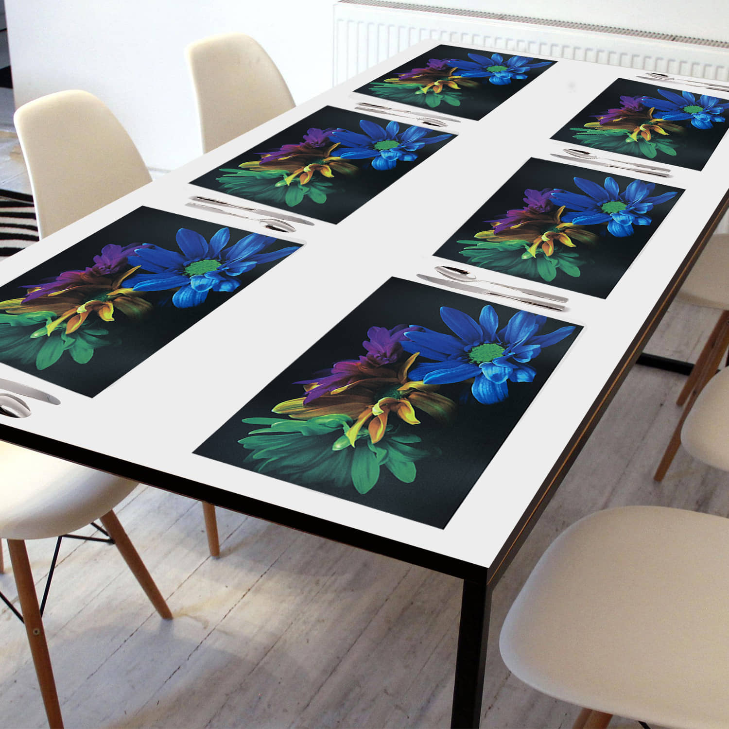 Crosmo PVC Floral Table Mats ( 45 cm x 30 cm ) Pack of 6 - Multi