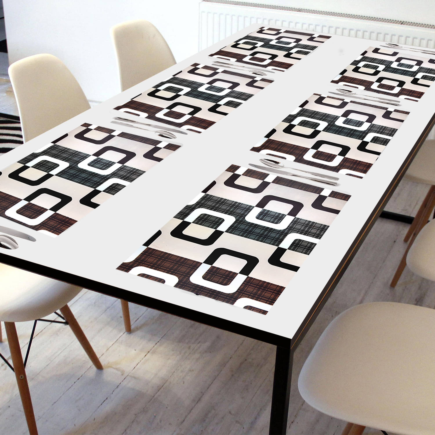     			Crosmo PVC Geometric Table Mats ( 45 cm x 30 cm ) Pack of 6 - Gray