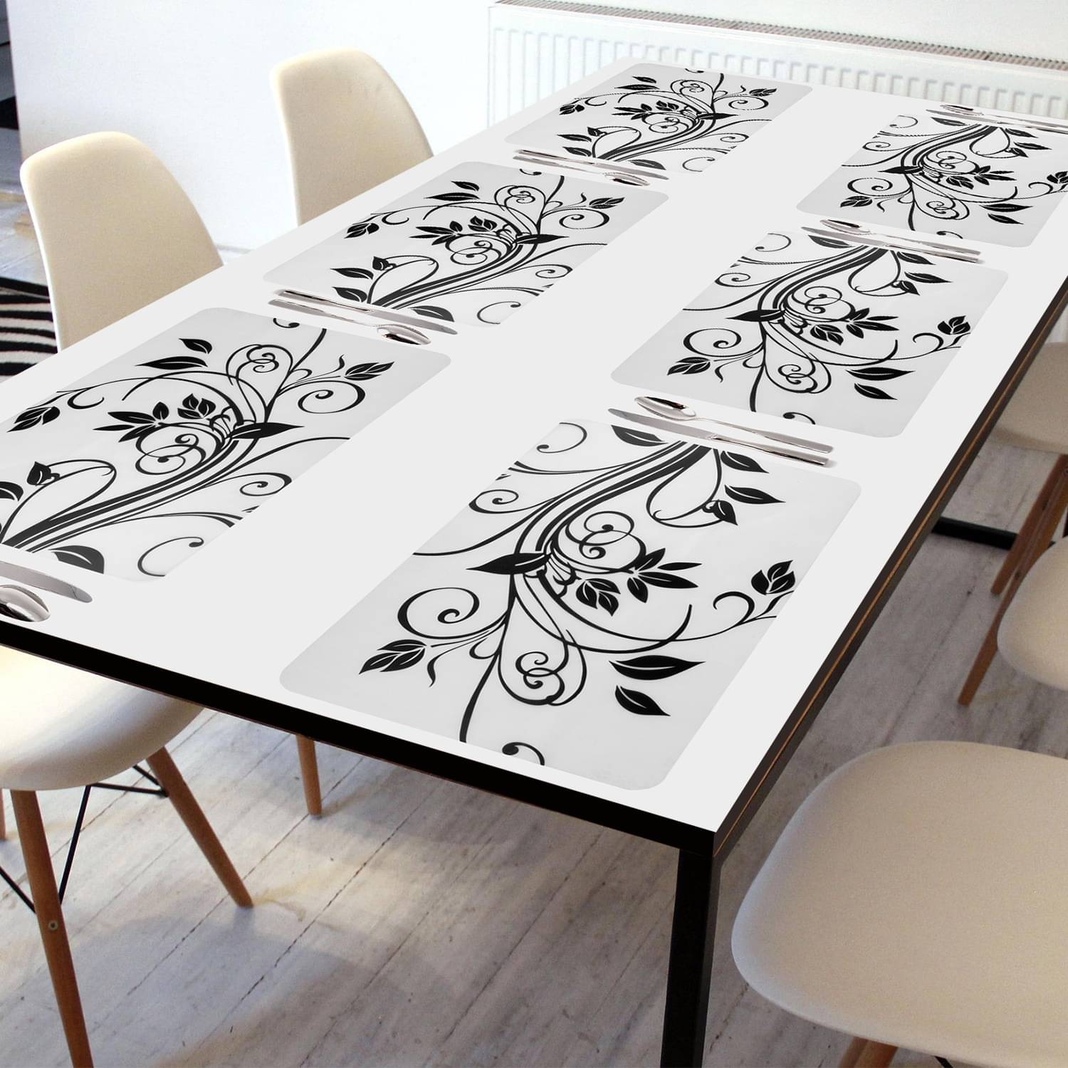     			Crosmo PVC Nature Table Mats ( 45 cm x 30 cm ) Pack of 6 - Black