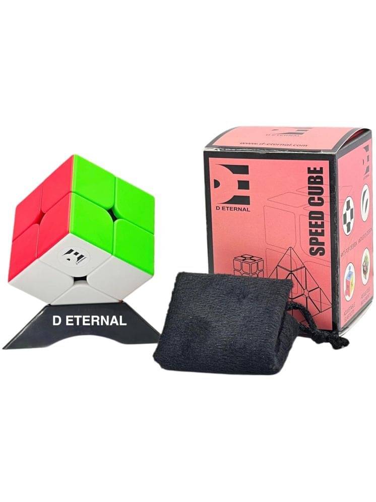     			D ETERNAL 2x2 Stickerless Cube Beginner Speedcube for Kids & Adults with Cube Stand and Protecting Pouch Bag Cube Combo Set (2x2+Stand+Bag)