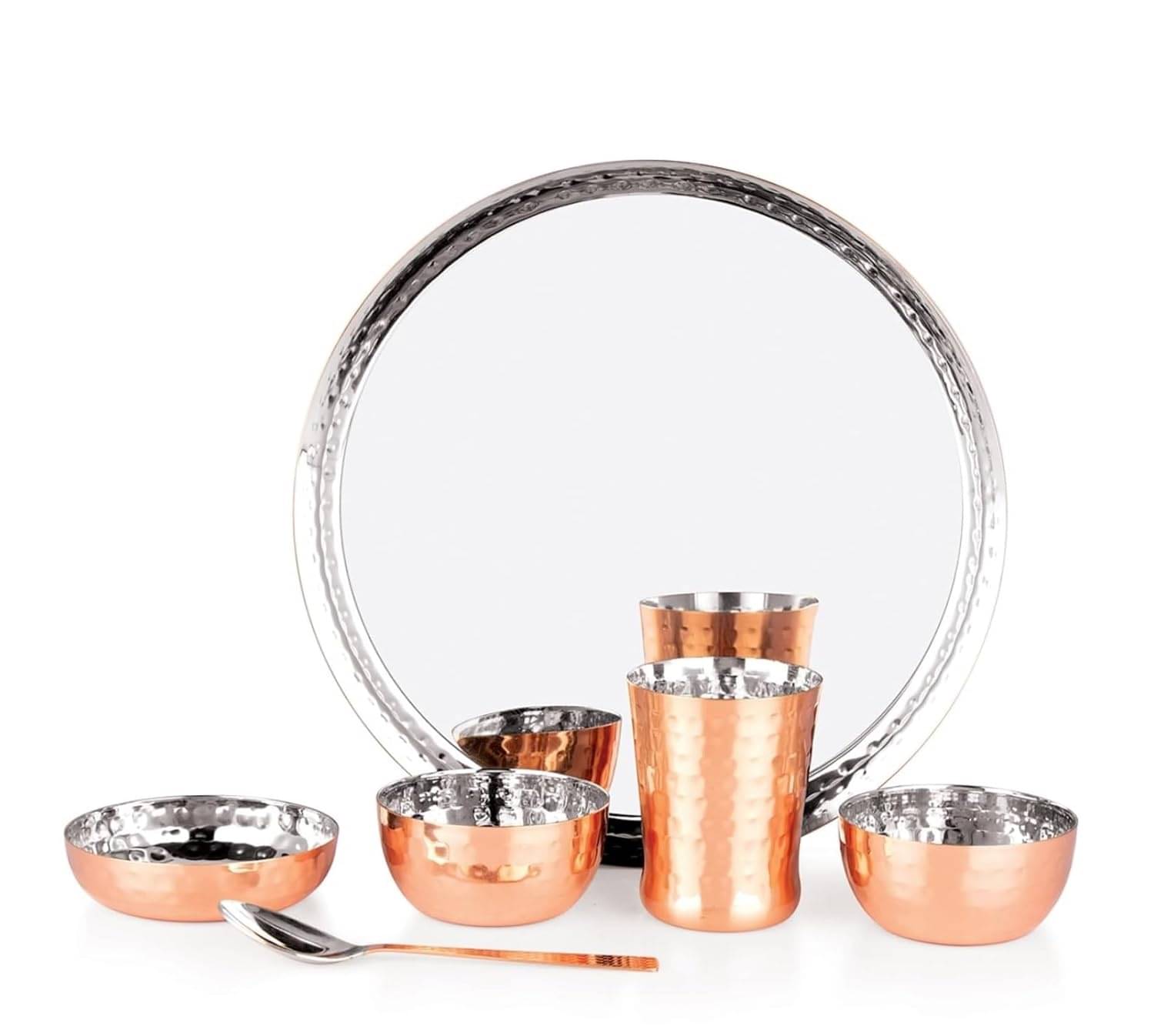 Dynore 6 pc Hammered Dinner Set Plain Stainless Steel Dinner Set ( Pack of 6 ) Gold Dynore 6 pc Hammered Dinner Set Plain Stainless Steel Dinner Set ( Pack of 6 ) Gold