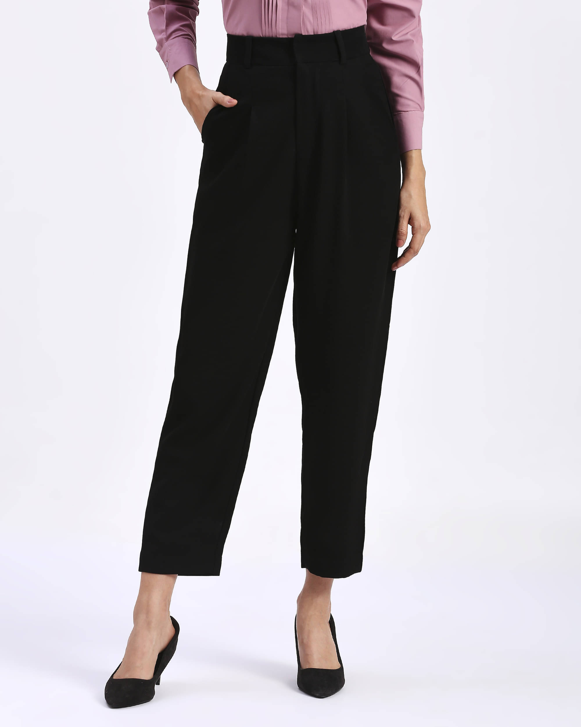     			FITHUB Black Polyester Regular Women's Casual Pants ( Pack of 1 )