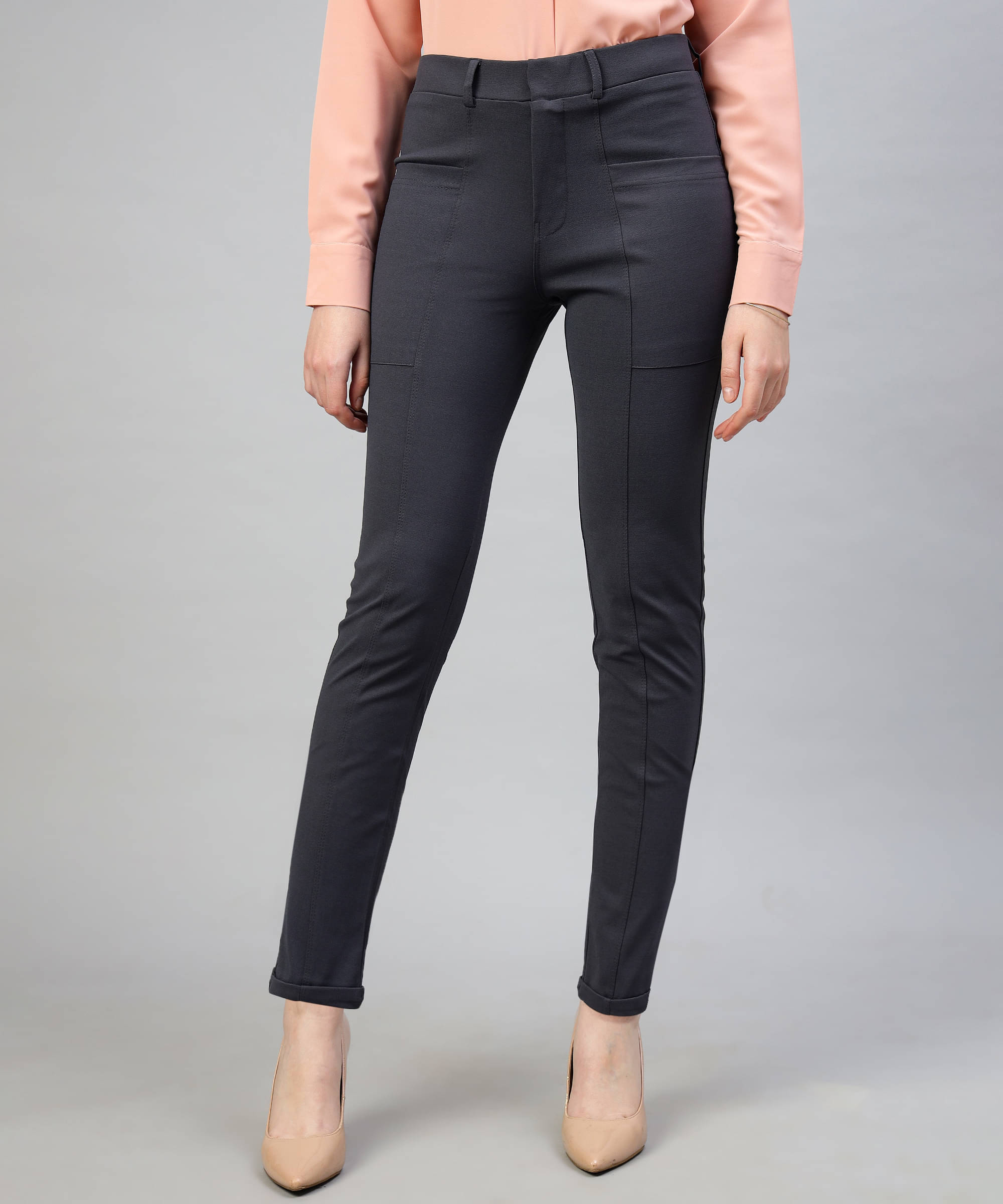     			FITHUB Dark Grey Cotton Blend Slim Women's Formal Pants ( Pack of 1 )