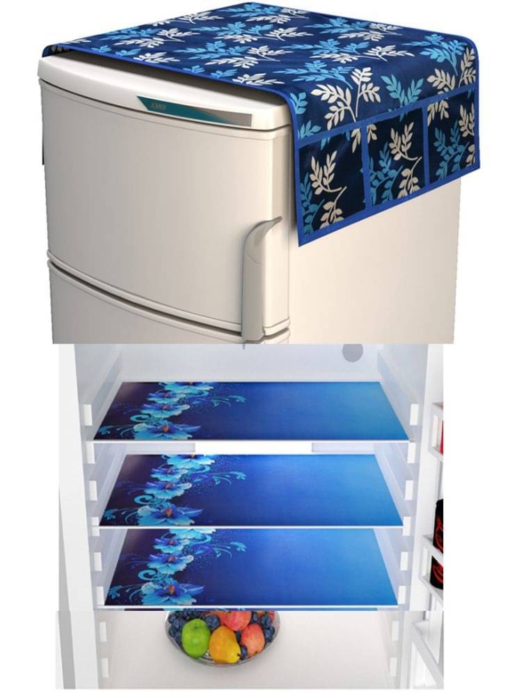Fabolic Polyester Abstract Fridge Mat & Cover ( 97 54 ) Pack of 4 - Blue Fabolic Polyester Abstract Fridge Mat & Cover ( 97 54 ) Pack of 4 - Blue