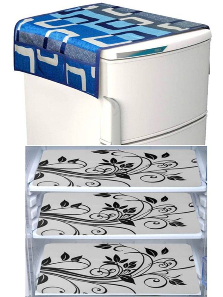     			Fabolic Polyester Abstract Fridge Mat & Cover ( 97 54 ) Pack of 4 - Blue