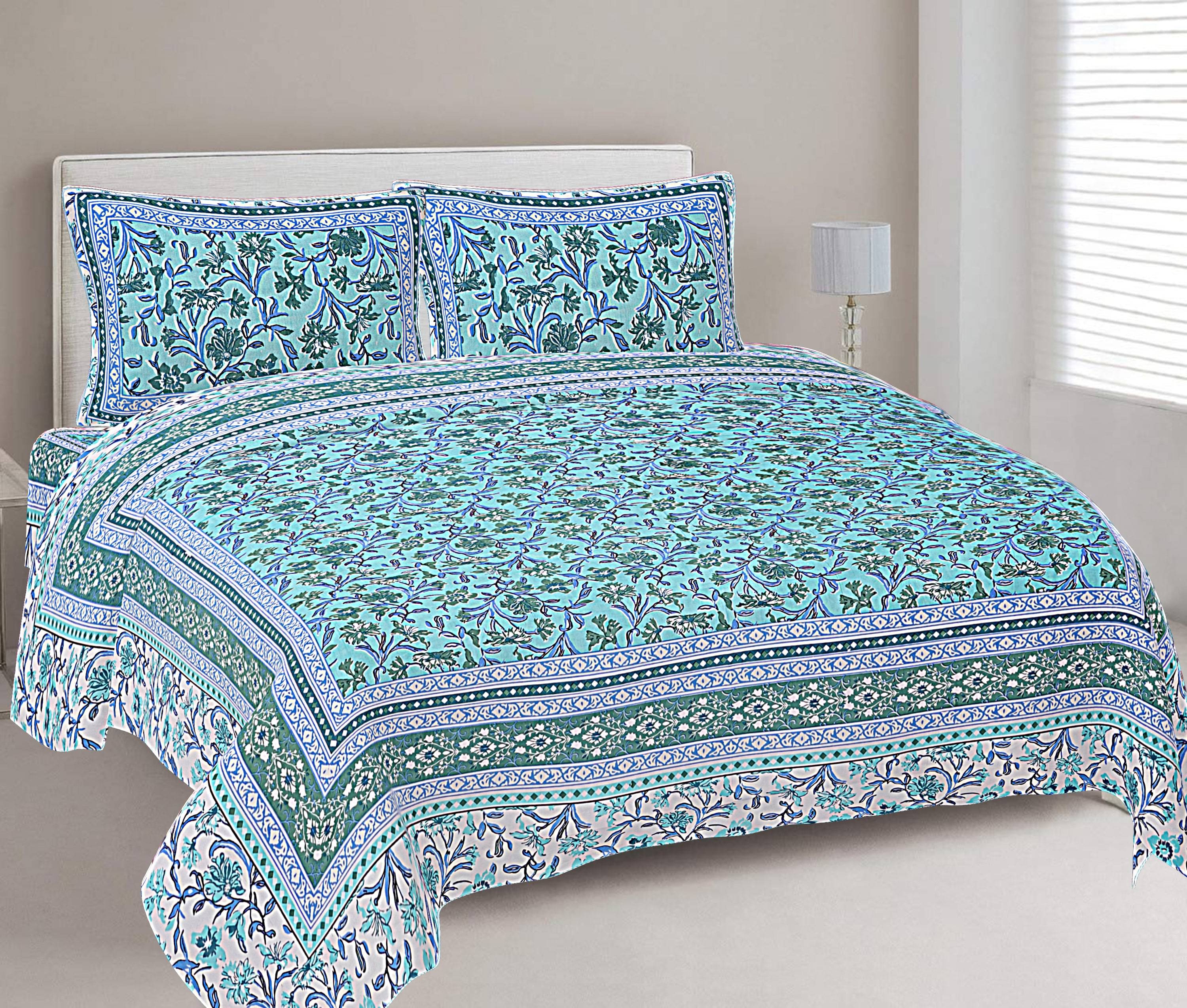     			FrionKandy Living Cotton 1 Double Bedsheet with 2 Pillow Covers ( Turquoise )