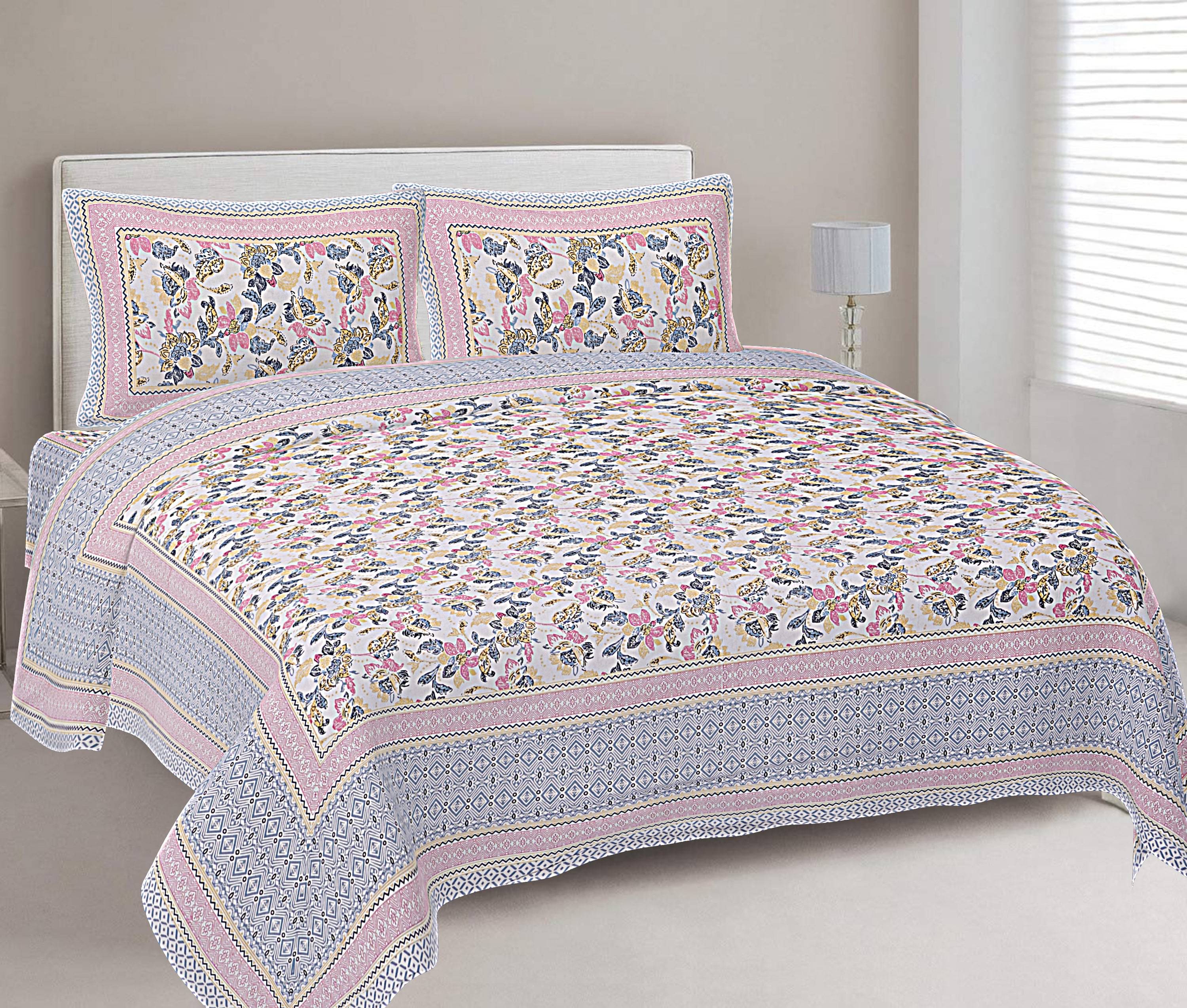     			FrionKandy Living Cotton 1 Double Bedsheet with 2 Pillow Covers ( Pink )