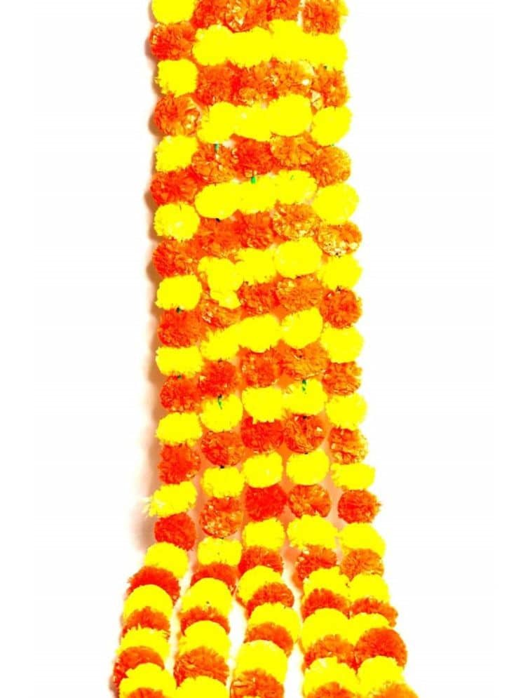 Green plant indoor - Multicolor Marigold Artificial Garland ( Pack of 5 )
