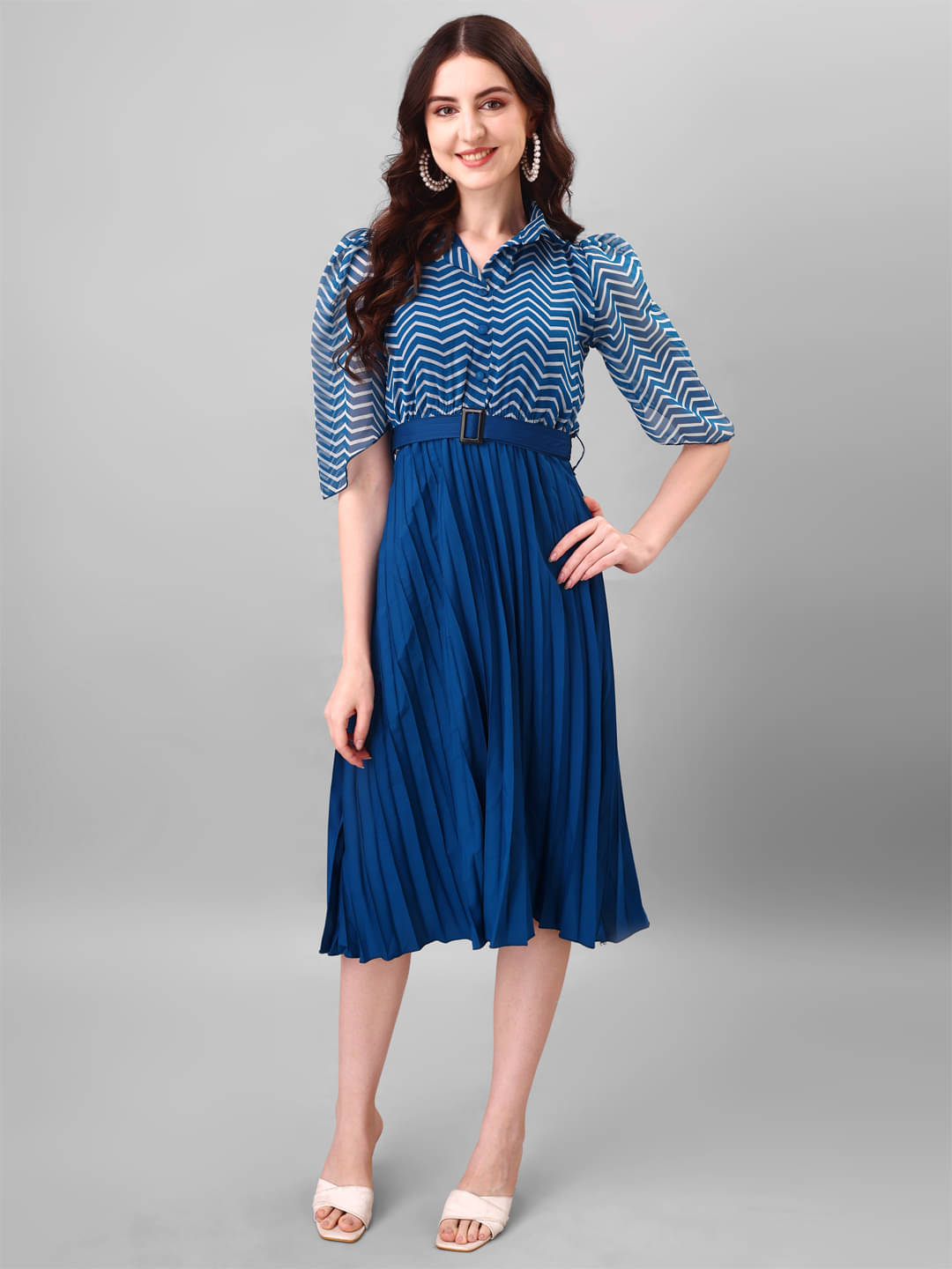 JASH CREATION Polyester Printed Midi Women's Fit & Flare Dress - Blue ( Pack of 1 ) JASH CREATION Polyester Printed Midi Women's Fit & Flare Dress - Blue ( Pack of 1 )