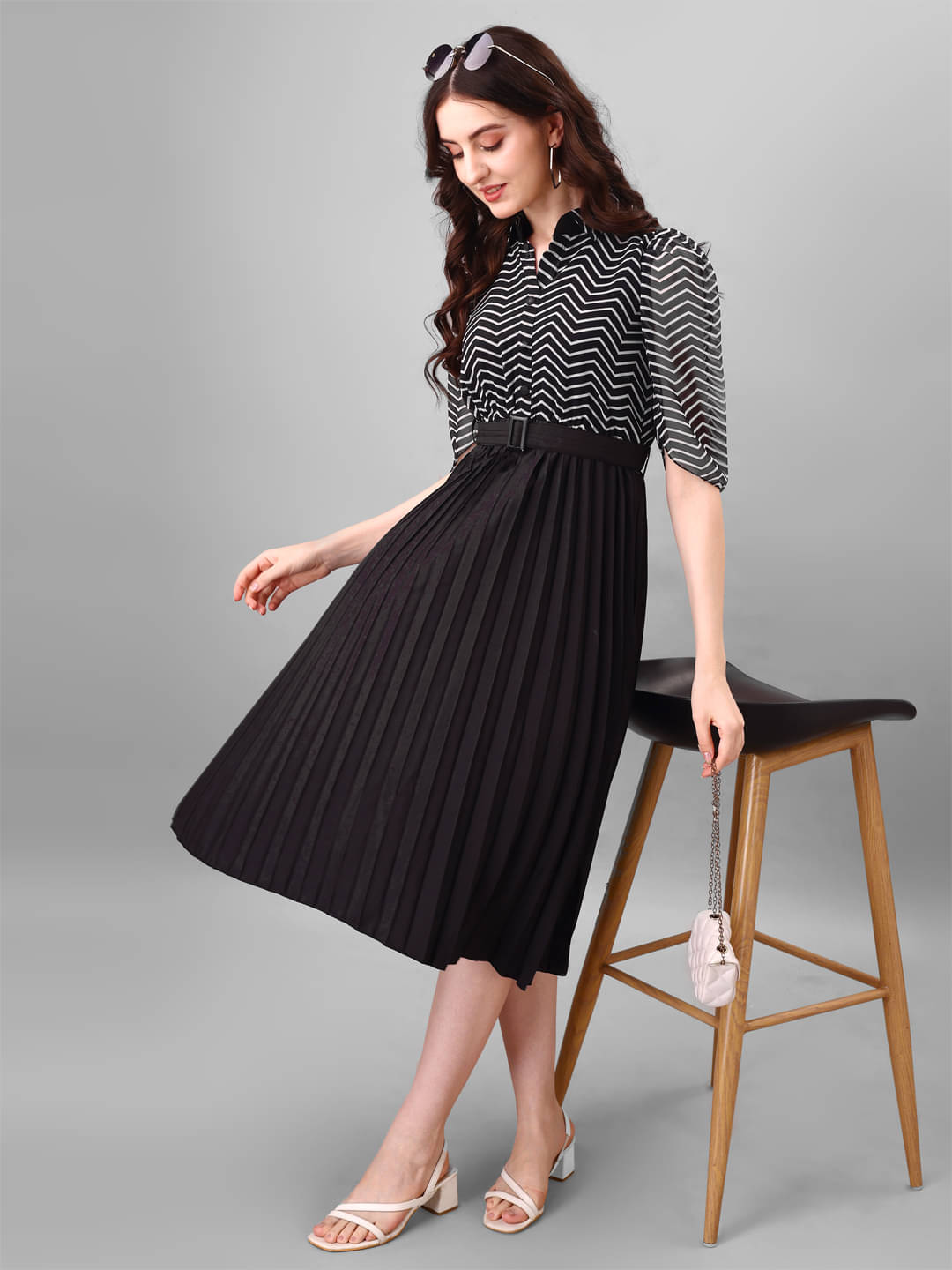 JASH CREATION Polyester Printed Midi Women's Fit & Flare Dress - Black ( Pack of 1 ) JASH CREATION Polyester Printed Midi Women's Fit & Flare Dress - Black ( Pack of 1 )