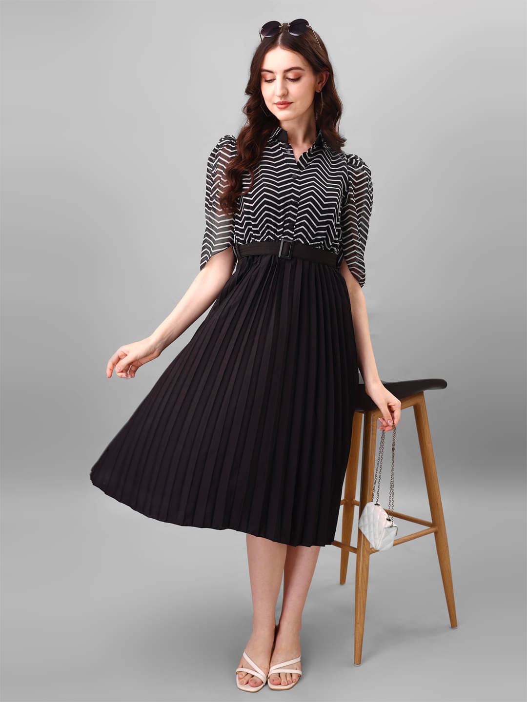 JASH CREATION Polyester Printed Midi Women's Fit & Flare Dress - Black ( Pack of 1 ) JASH CREATION Polyester Printed Midi Women's Fit & Flare Dress - Black ( Pack of 1 )