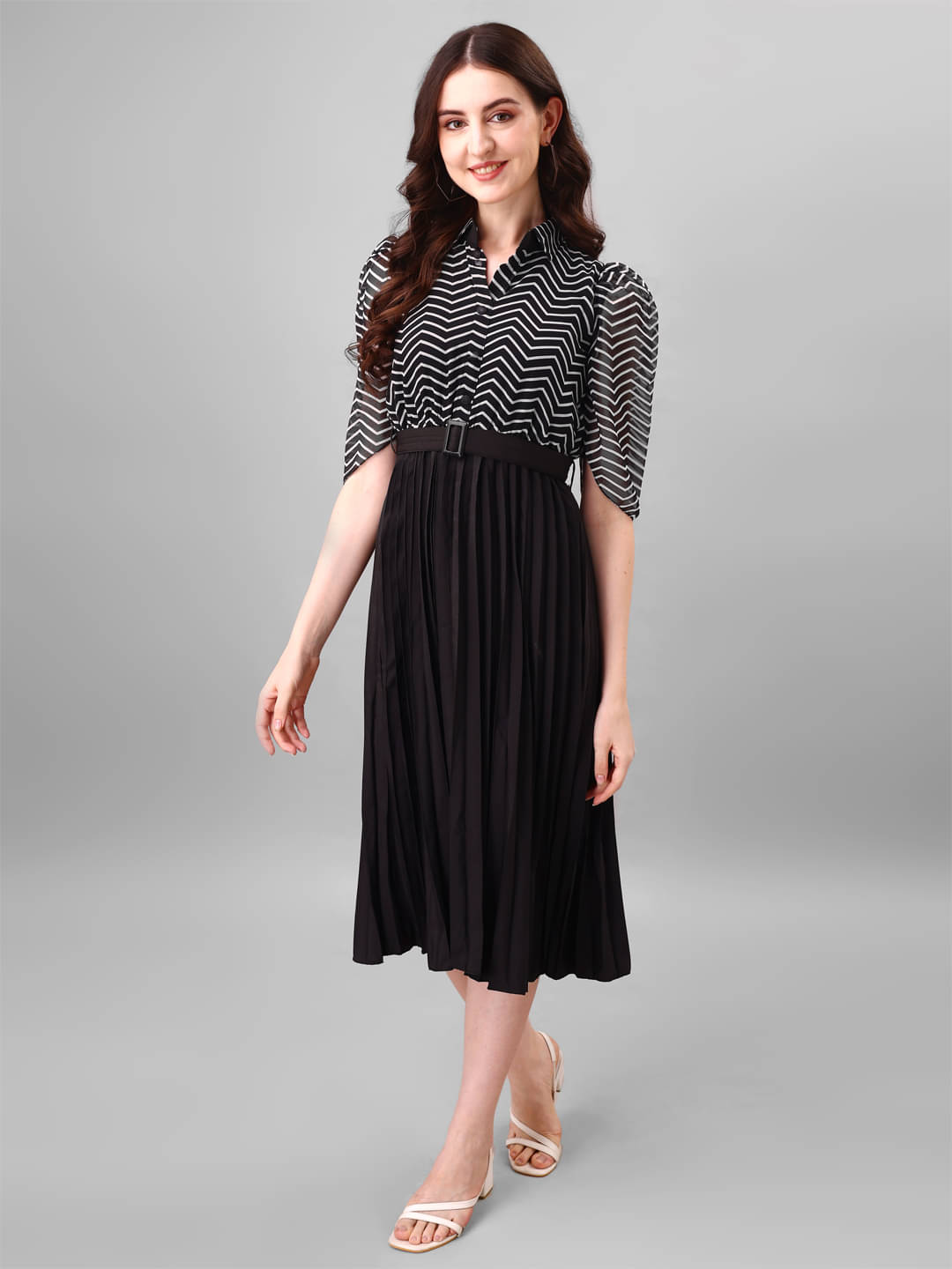     			JASH CREATION Polyester Printed Midi Women's Fit & Flare Dress - Black ( Pack of 1 )