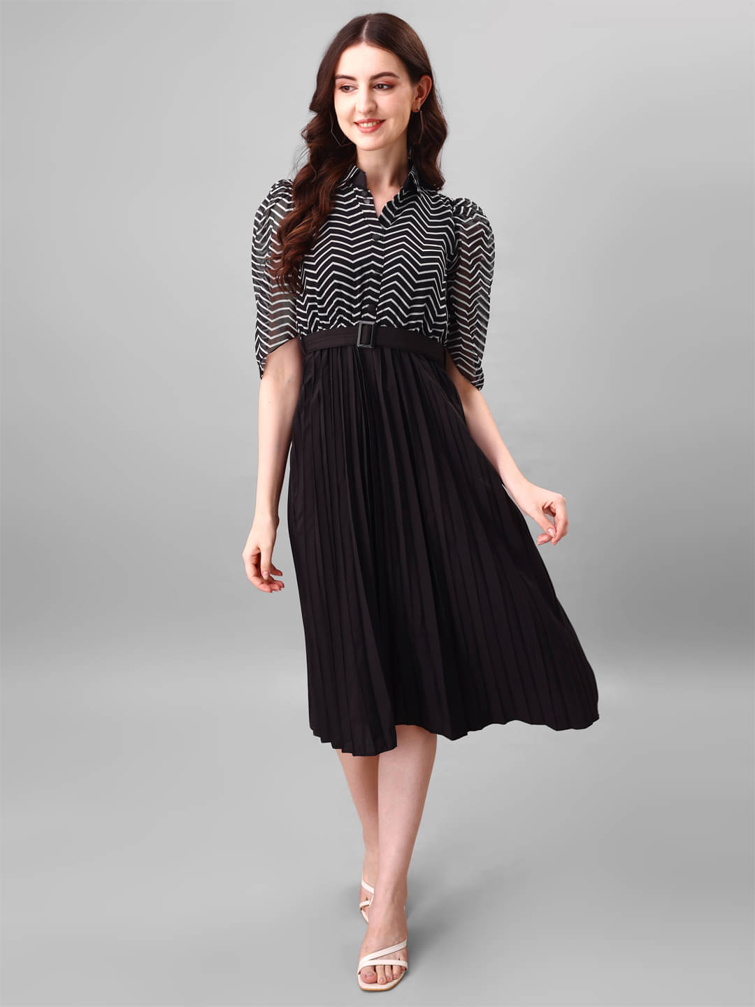 JASH CREATION Polyester Printed Midi Women's Fit & Flare Dress - Black ( Pack of 1 ) JASH CREATION Polyester Printed Midi Women's Fit & Flare Dress - Black ( Pack of 1 )