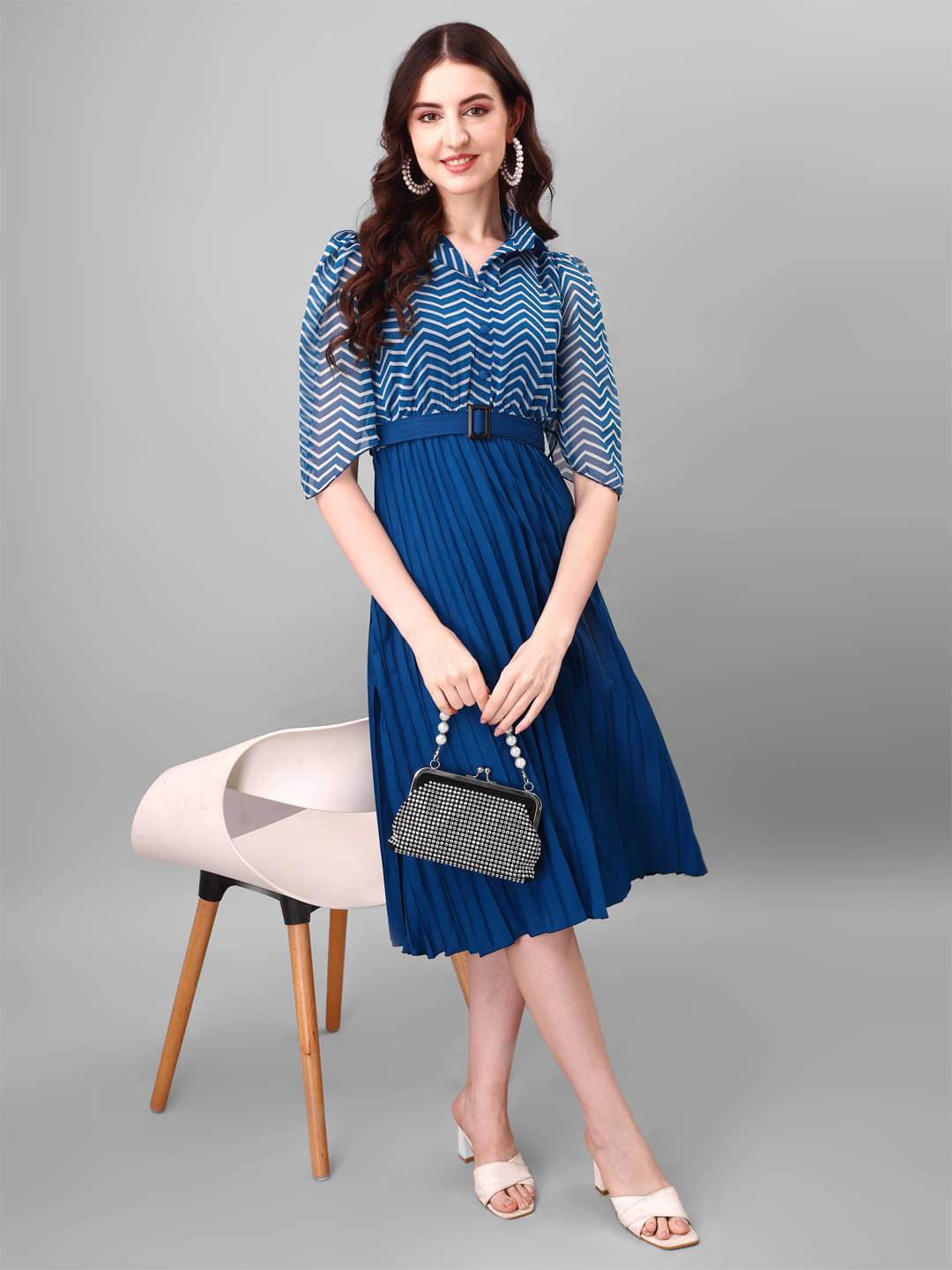 JASH CREATION Polyester Printed Midi Women's Fit & Flare Dress - Blue ( Pack of 1 ) JASH CREATION Polyester Printed Midi Women's Fit & Flare Dress - Blue ( Pack of 1 )